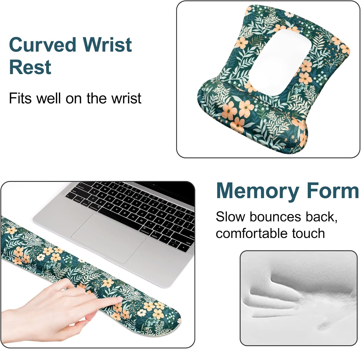 MOSISO Keyboard Mouse Pad Set, Large Gaming Mousepad&Keyboard Wrist Rest&Mouse Wrist Rest&Coaster, Ergonomic Non-Slip Mousepad with Silicone Lining for Home Office, Yellow Flowers & Full Leaves