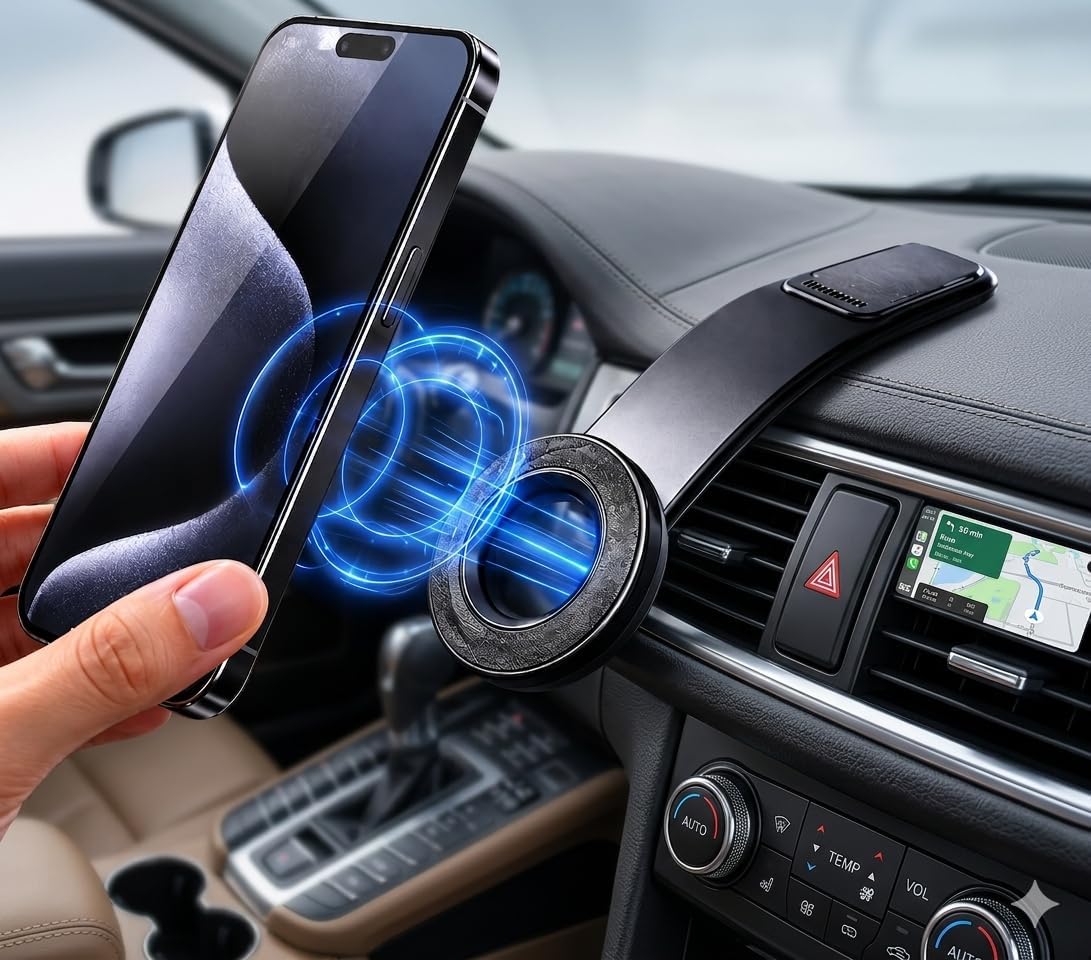 Magnetic Car Phone Mount for Dashboard, Strong Magnetic Dashboard Phone Holder Adjustable Cell Phone Stand for Hands-Free Driving Navigation