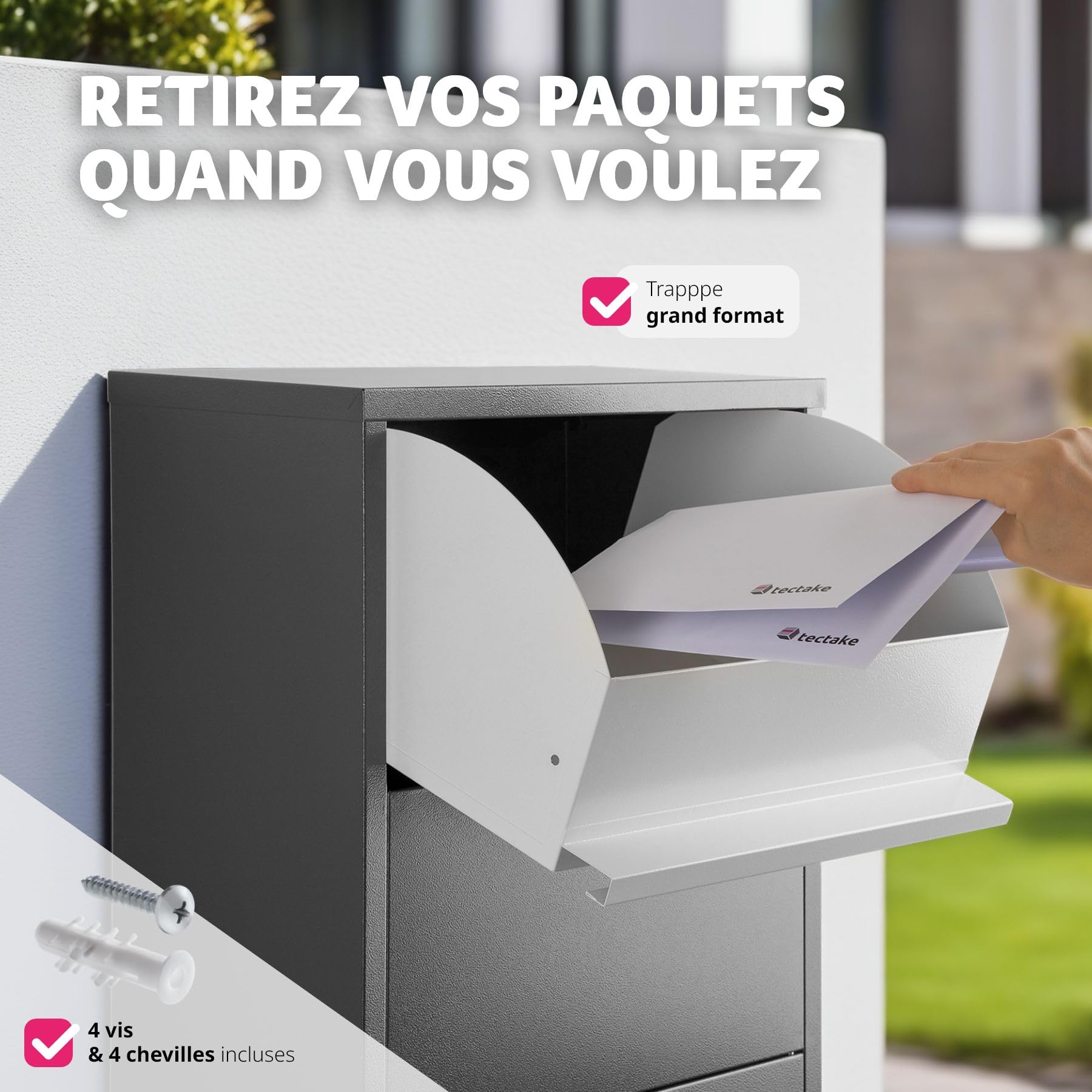 tectake® Boîte aux Lettres avec Compartiment pour Colis, Boite aux Lettres normalisée résistante avec avec clapet de sécurité, Livraison 24h Possible, Fixation aux Mur - 44 x 22 x 82 cm