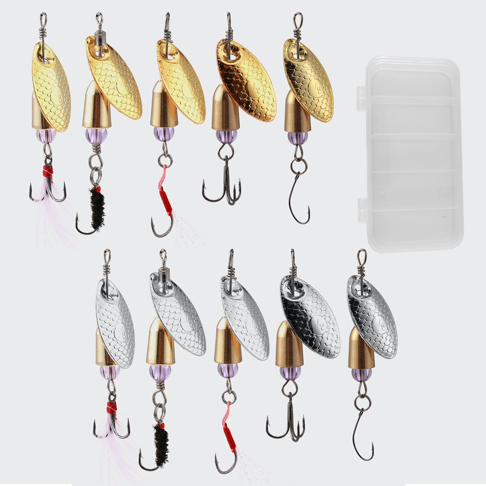 Syffvlo Fishing Lures Trout Spinner - Fly Fishing Lures Baits for Bass Salmon Smallmouth, Spinnerbait Kit Pike Sunfish Bass Bait with Fishing Hooks, Fishing Gear Gifts for Men