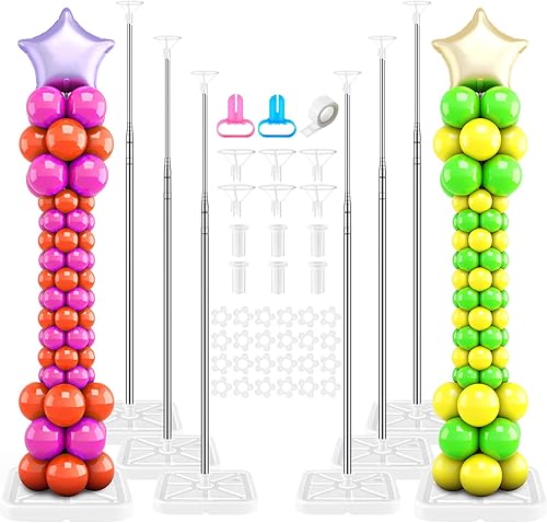 Sratte Juego de soporte para globos de 6.5 pies, kit de columna de globos para suelo con postes ajustables de metal, kit de torre de globos con base
