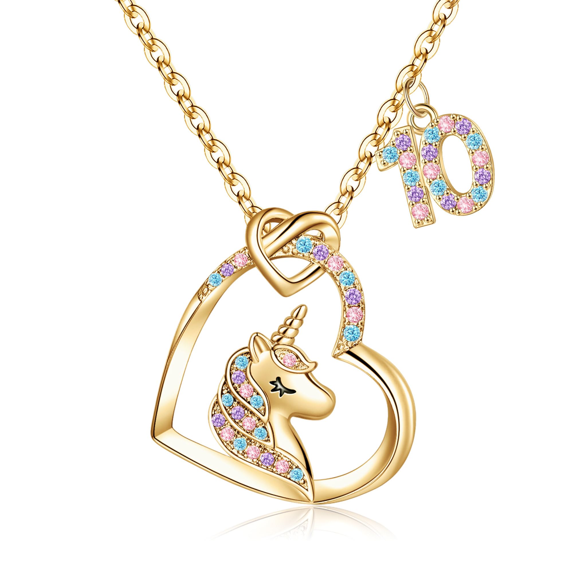 Hidepoo Birthday Gifts for Kids Girls - Unicorn Necklace Unicorns Gifts for Girls Birthday Gift for 3-16 Year Old Girl Colorful CZ Heart Pendant