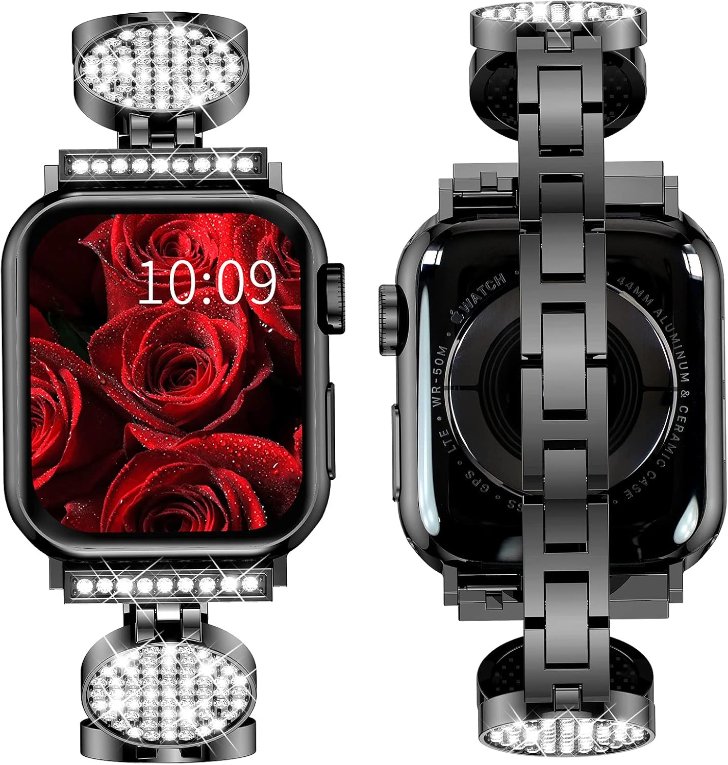 Fitlink Full Diamond Decoration iWatch Band for Apple Watch Band 38mm/40mm/41mm/42mm/44mm/45mm/49mm, Super Shine Premium Crystal Apple Watch Band for Apple Watch Series 8/7/6/5/4/3/2/1/SE/Ultra