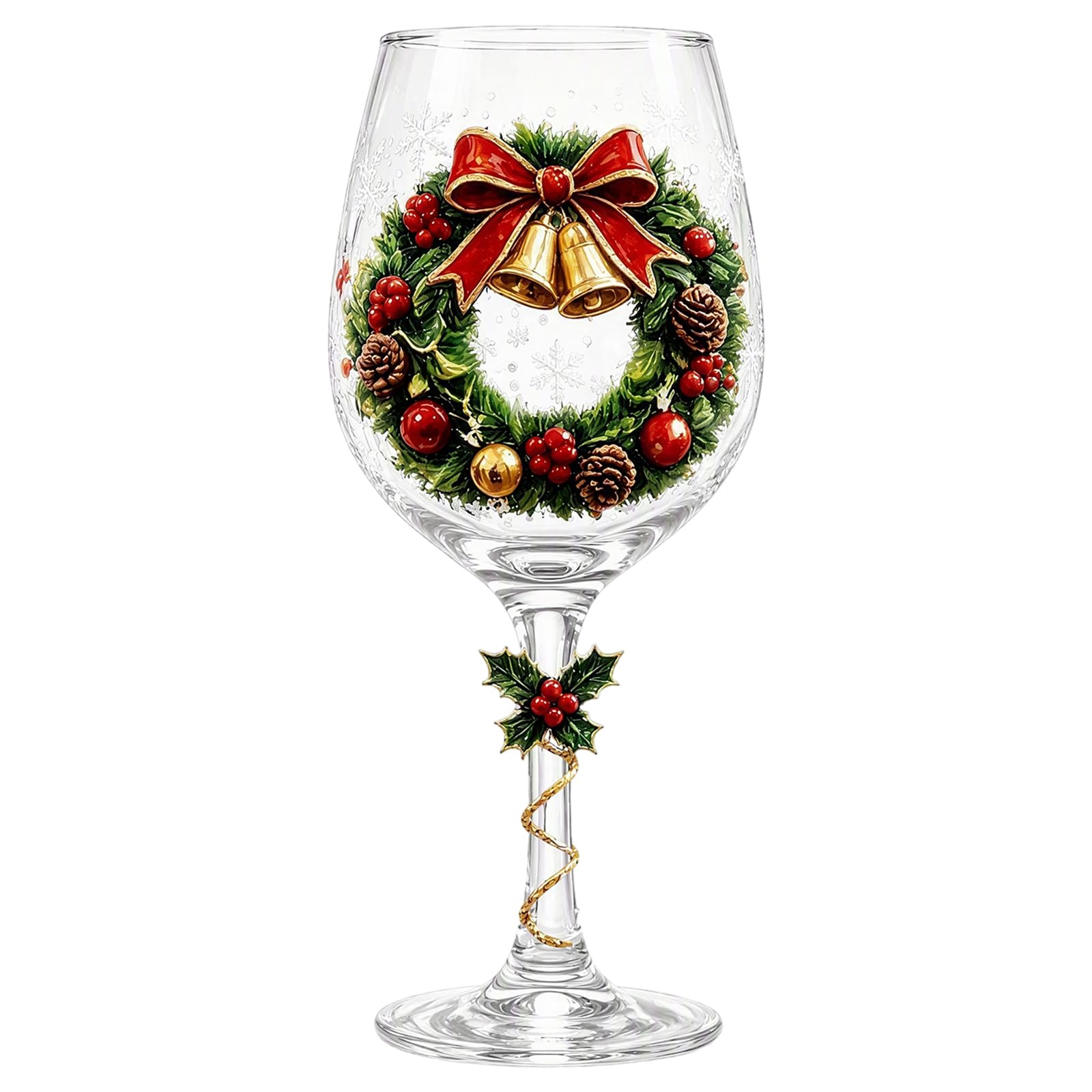 Christmas 3D Wine Glass Collection Gift Box Set, Xmas Stemmed Wine Glass