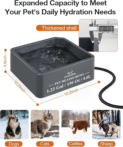 Miniatura 5 de Clawsable Cuenco grande con calefacción para perros y gatos al aire libre, plato de agua caliente para mascotas con cable a prueba de masticación de