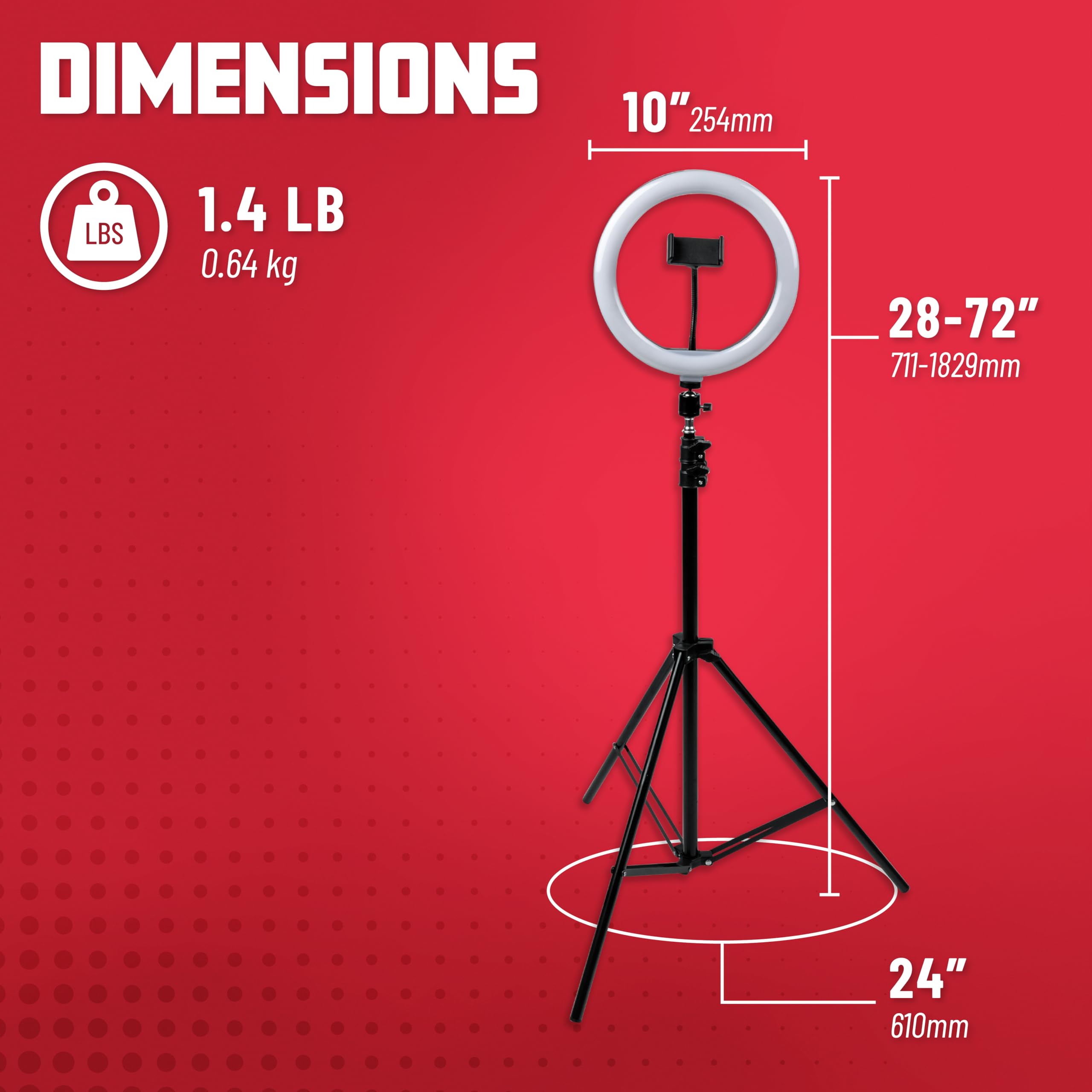 Gator Frameworks 10-calowa lampa LED pierścień ze statywem podstawa ze stojakiem na telefon (GFW-RINGLIGHTTRIPD)