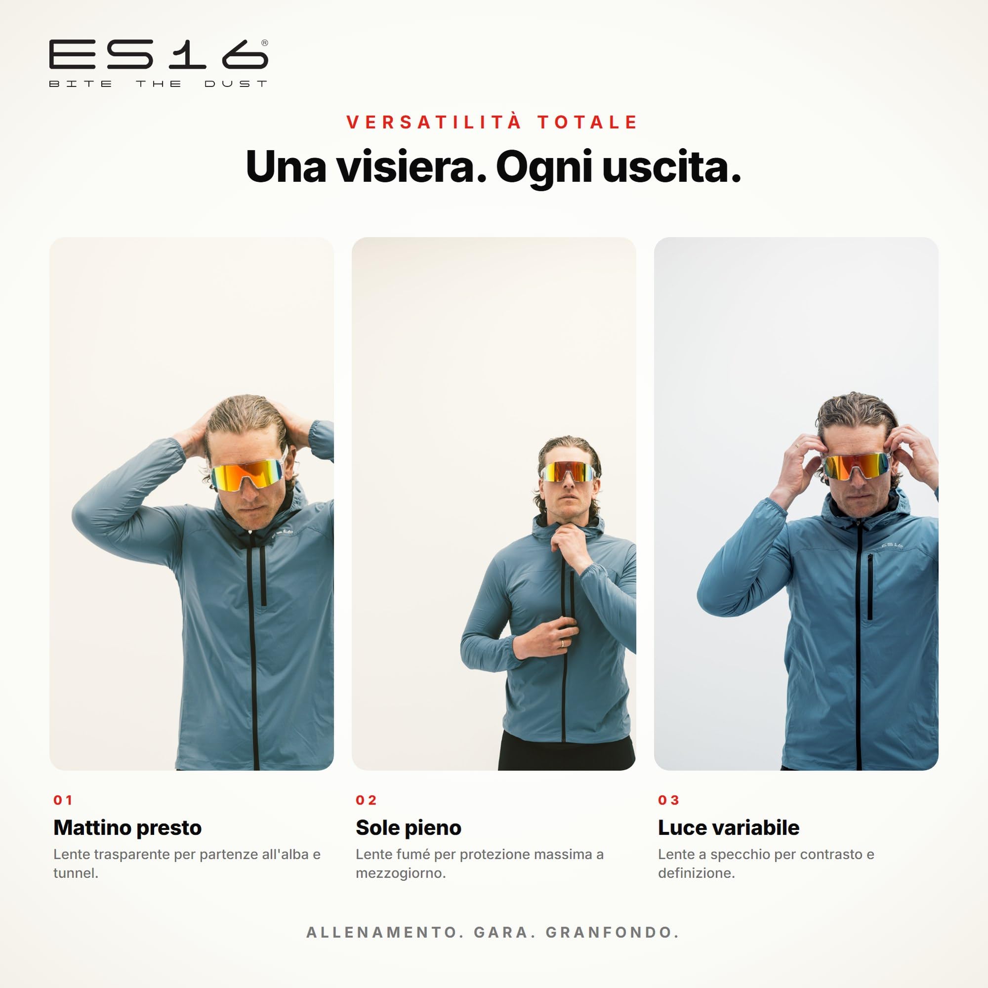 Enzo Occhiali Sportivi da Ciclismo | 3 Lenti Intercambiabili Incluse | Protezione UV Wraparound | Occhiali per Bici da Corsa MTB e Triathlon