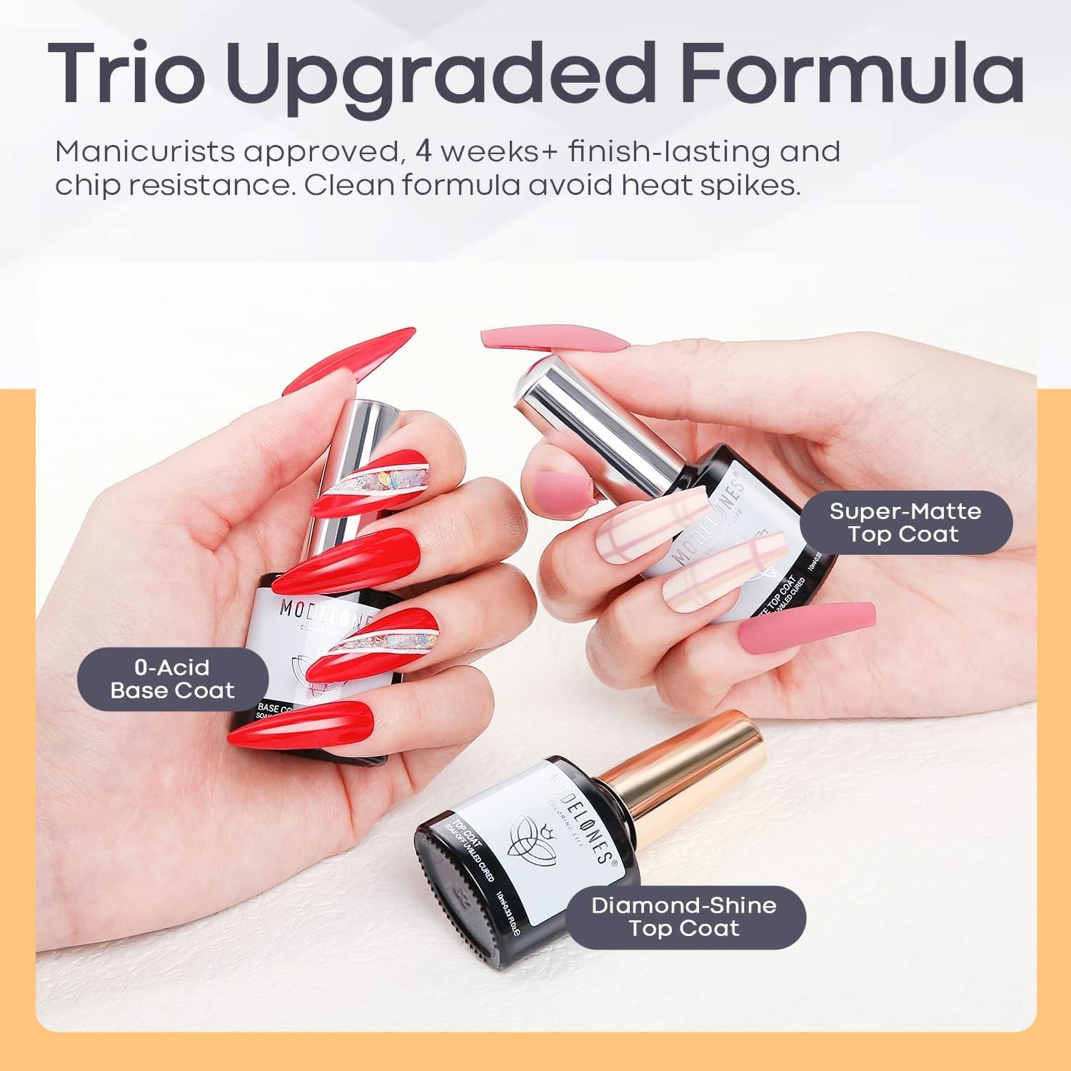 Modelones Base and Top Coat Gel UV lakier do paznokci zestaw 3 x 10 ml No Wipe Soak Off Base Coat i Top Coat z matowym do paznokci żelowych Nail Art Design Manicure