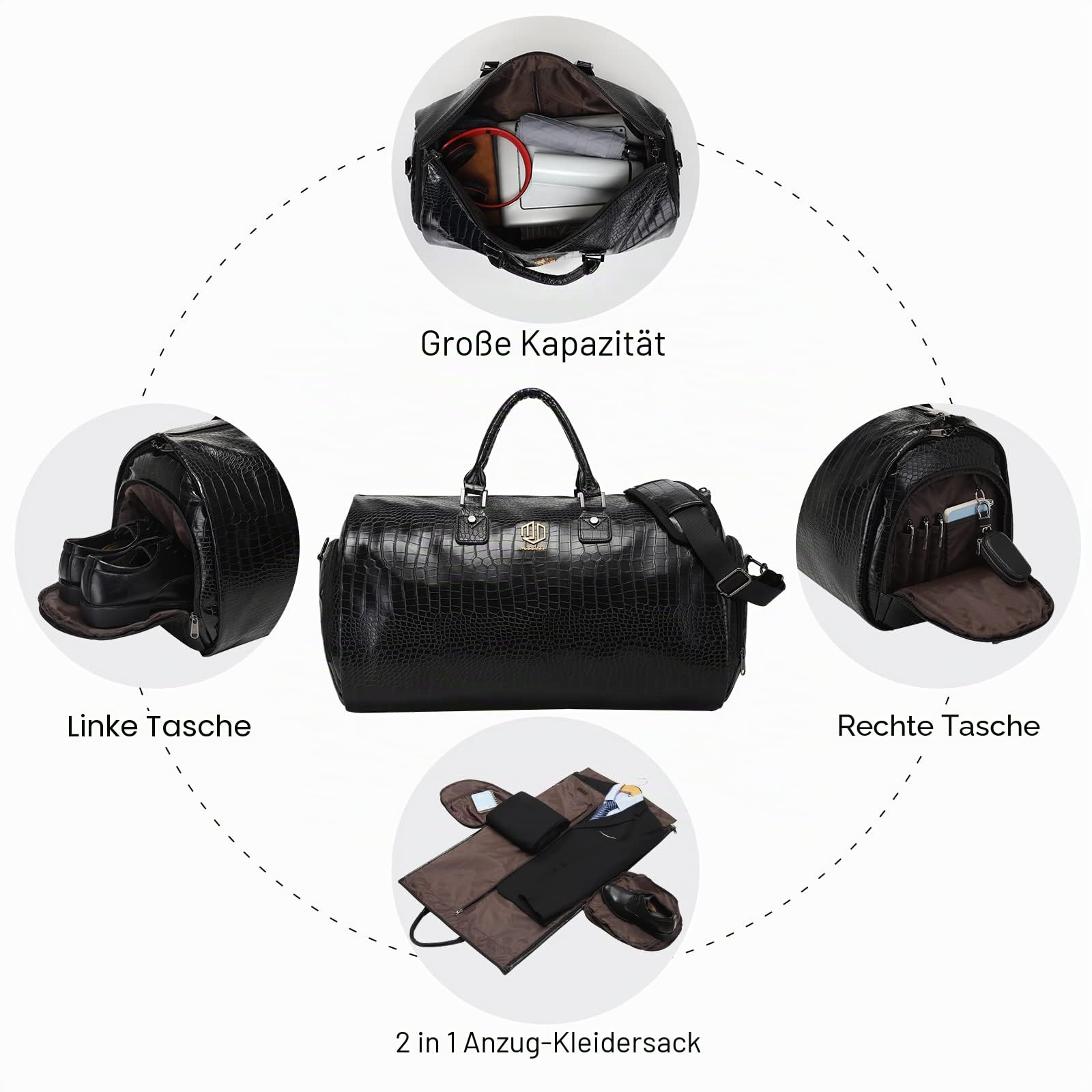 Modoker Umwandelbarer Kleidersack aus Leder, anthrazit/schwarz, Einheitsgröße, Umwandelbarer Kleidersack