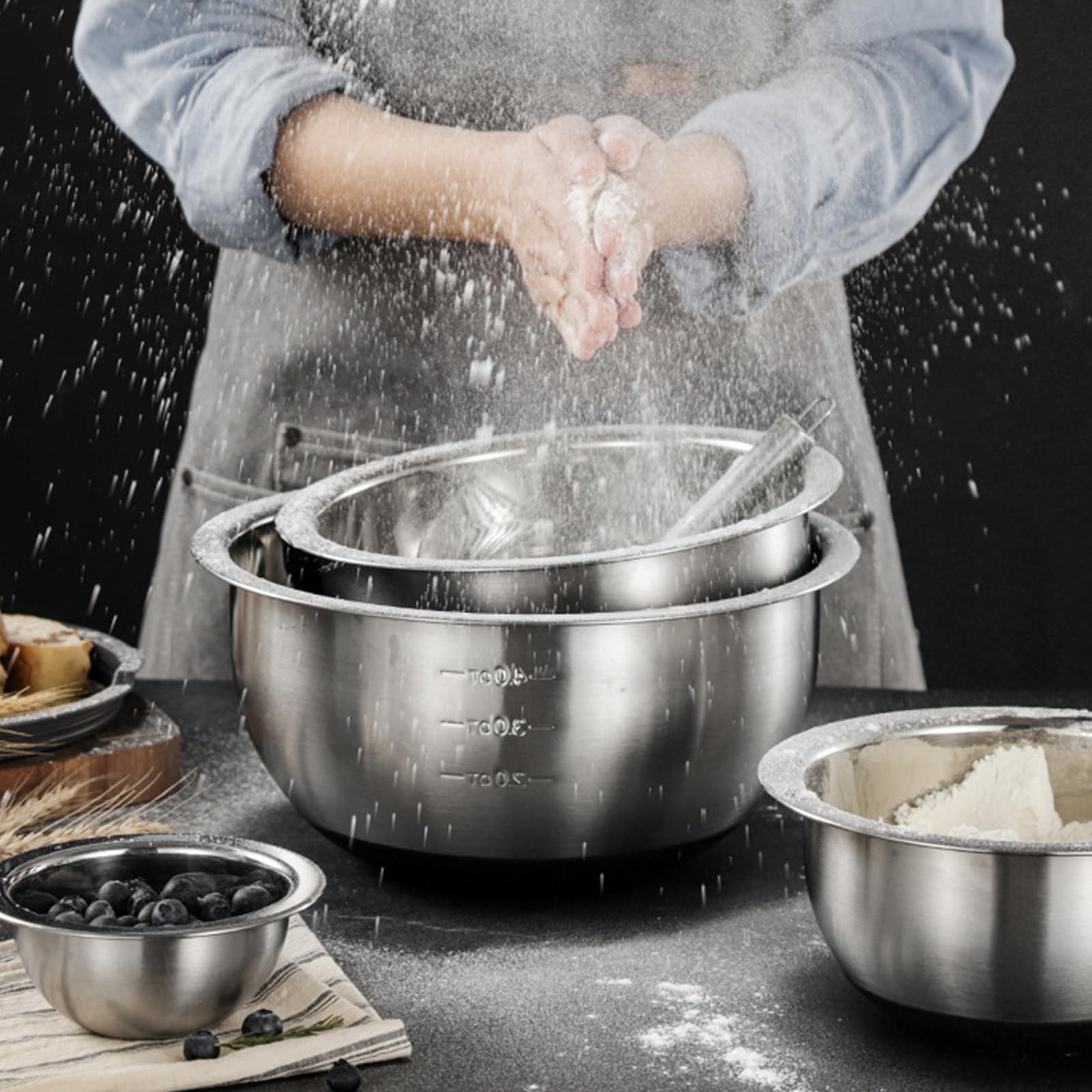 Generisch Robuste Rührschüssel aus rostfreiem Stahl mit rutschfestem Silikonboden, ideal Kochen zu Hause und zur Essenszubereitung Spülmaschinenfest