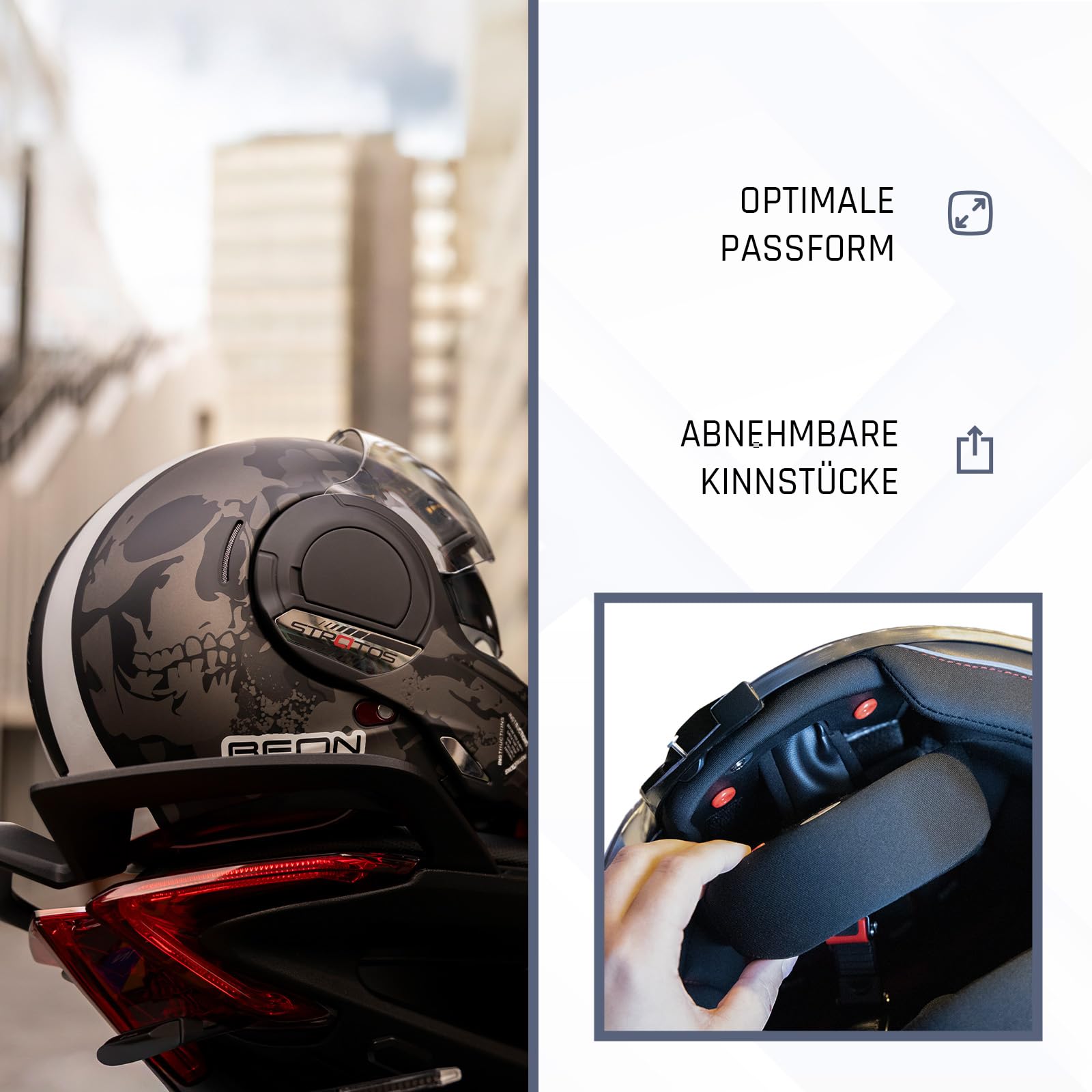 BEON Stratos Motorradhelm - Systemhelm Klapphelme mit Visier und Sonnenblende - Rollerhelm Sonnenblende - Motorrad Helm Damen & Herren - Integralhelm 180° Klappbar - Anti-Kratz-Visier - XXL