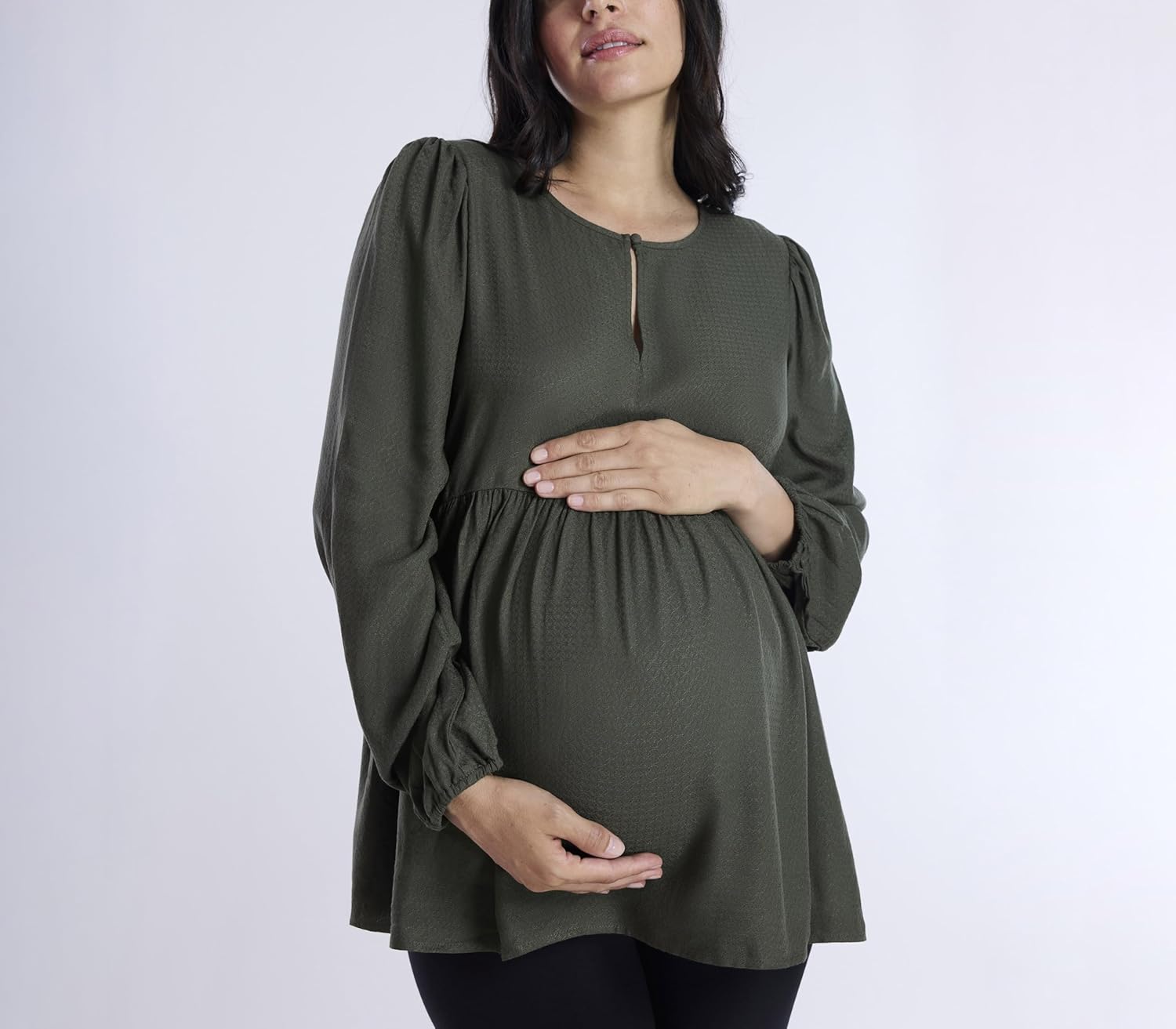 Motherhood Maternity Women's Long Sleeve Empire Waist Keyhole Woven Pregnancy Blouse