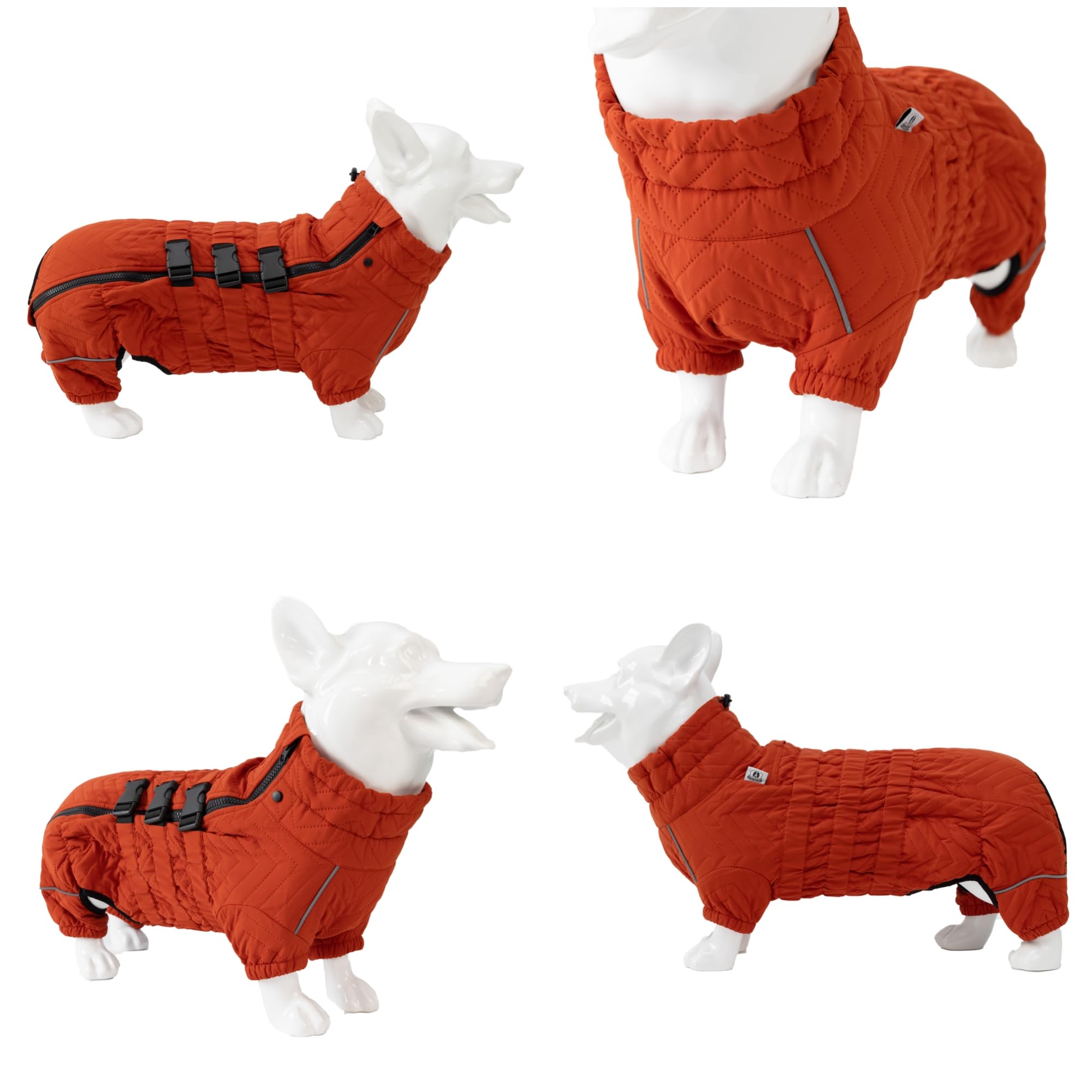 Warm Dog Coat Double Layers Dog Vest, 4 Legs Covered Windproof Waterproof Reflective, Orange D-L, D-L (Darchshund/Corgi Back 17") - Image 4