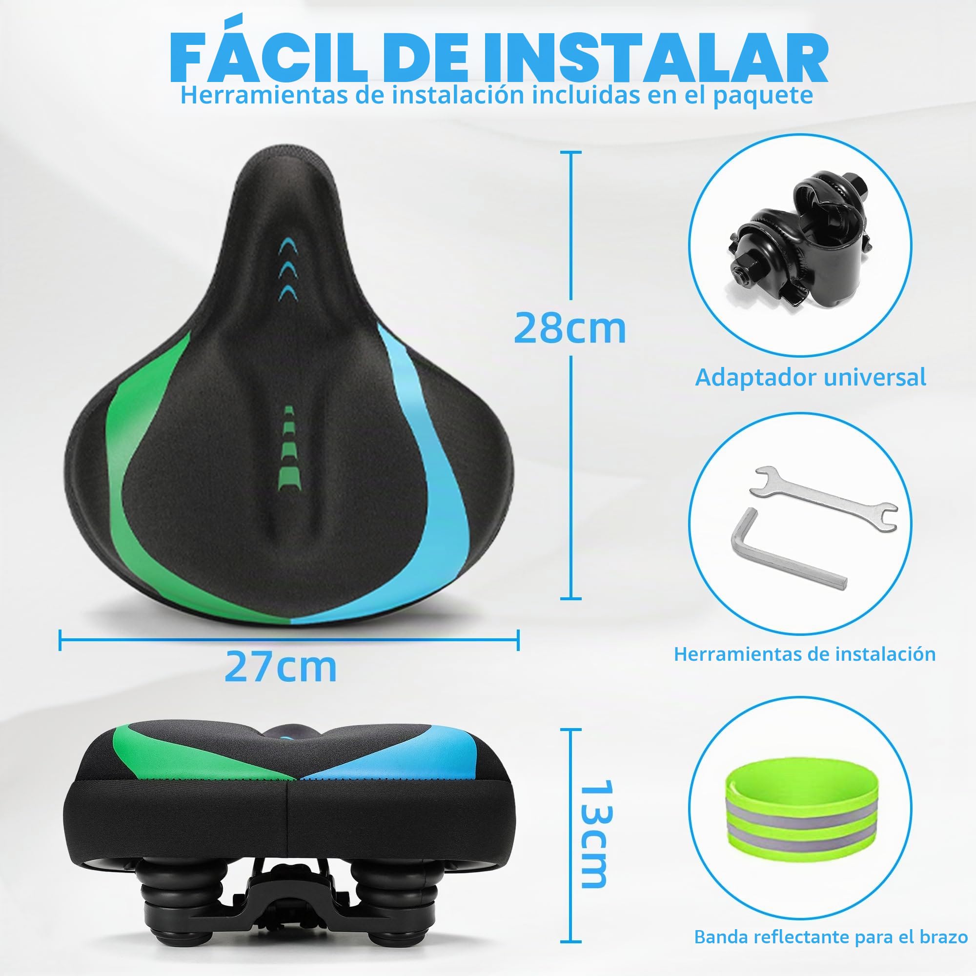 CDYWD Sillin Bicicleta Muy Comodo, Gel Acolchado Suave Sillín Bicicleta, Ensanchar, Espesar, Transpirable, Asiento Bicicleta Ergonómico, Compatible con MTB, City Bike, Ebike, Bicicleta Estática
