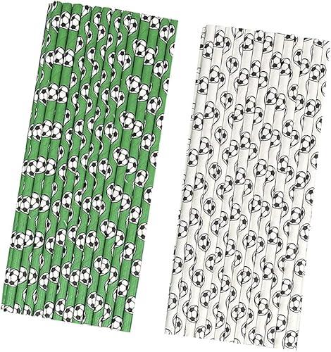Miniatura 6 de CTIGERS Pajitas de papel para fiesta de fútbol americano, patrón negro y verde, 2 colores mixtos, biodegradables, caja de 100