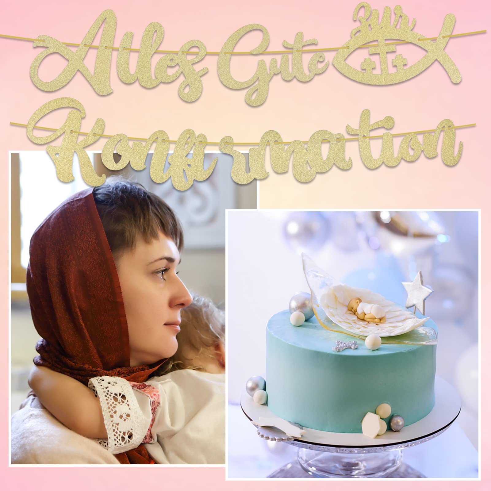 Kommunion Girlande Alles Gute Zur Konfirmation - Gold Glitzer Deko Für Taufparty