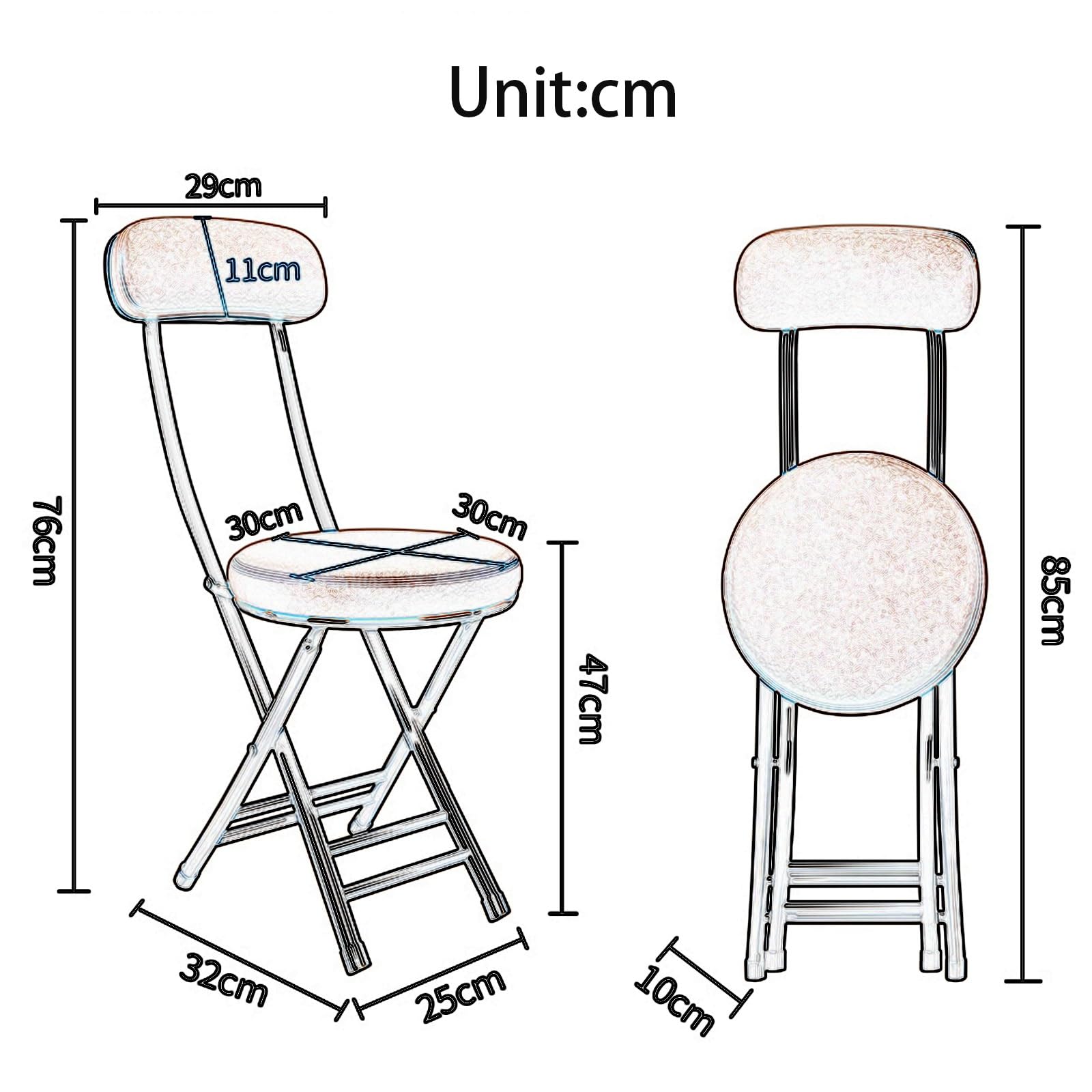 Stoel Vouwen met Rugkussen Balkon Terras Keuken met Zware Stalen Frame Benen, Staande Stoel Ergonomisch Zitten (Color : Black