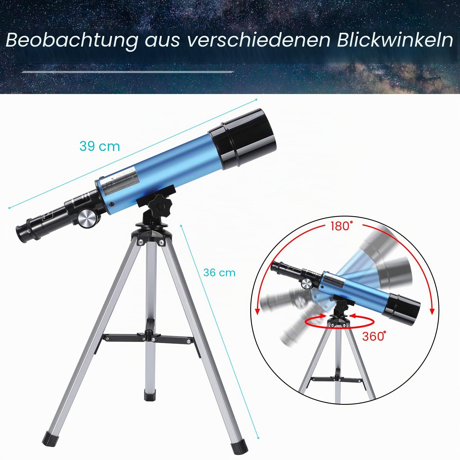 Astronomisches Teleskop für Kinder, Uverbon Teleskop für Astronomie, Teleskop, Zoom, 90 x HD, räumlich, Monokular, für den Außenbereich, mit verstellbarem Stativ für Kinder, Erwachsene, Anfänger