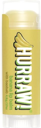 Hurraw! Bálsamo labial de plátano orgánico, certificado vegano, sin crueldad y sin gluten. Sin OMG, ingredientes 100% naturales. Sin abejas, karité,