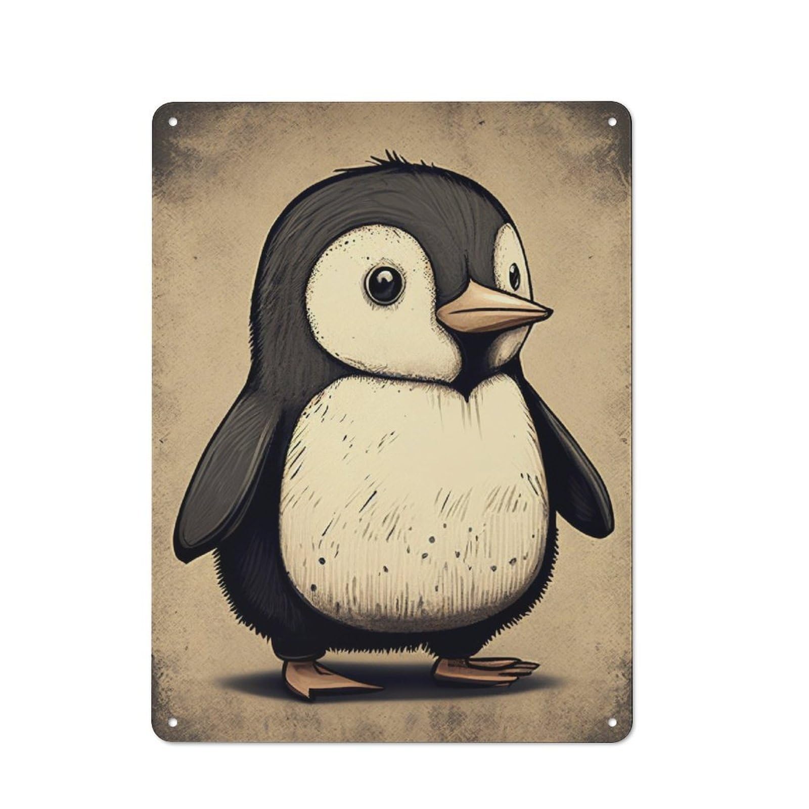 Junmoney Penguin Cartoon Animal Tin Wall Plaque 40X30cm With For Bar Or Restaurant, Suited To Bar Decor Enthusiasts