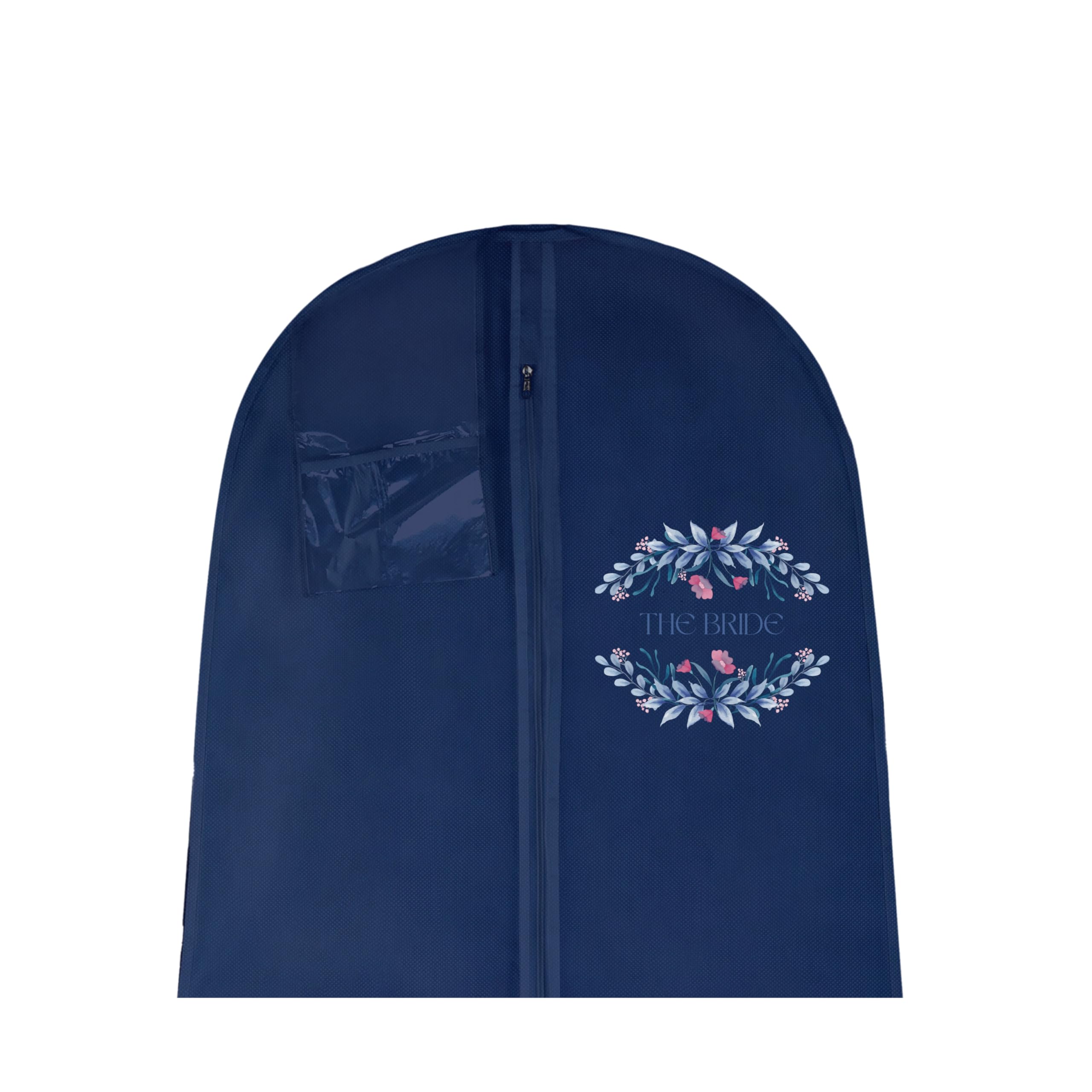 Bridal Gown Garment Bag - Printed Wedding Dress Bag | Long Dress Covers for Bride & Bridesmaids | Breathable Clothes Bag for Storage & Travel (Bride's Logo On Navy Bag)