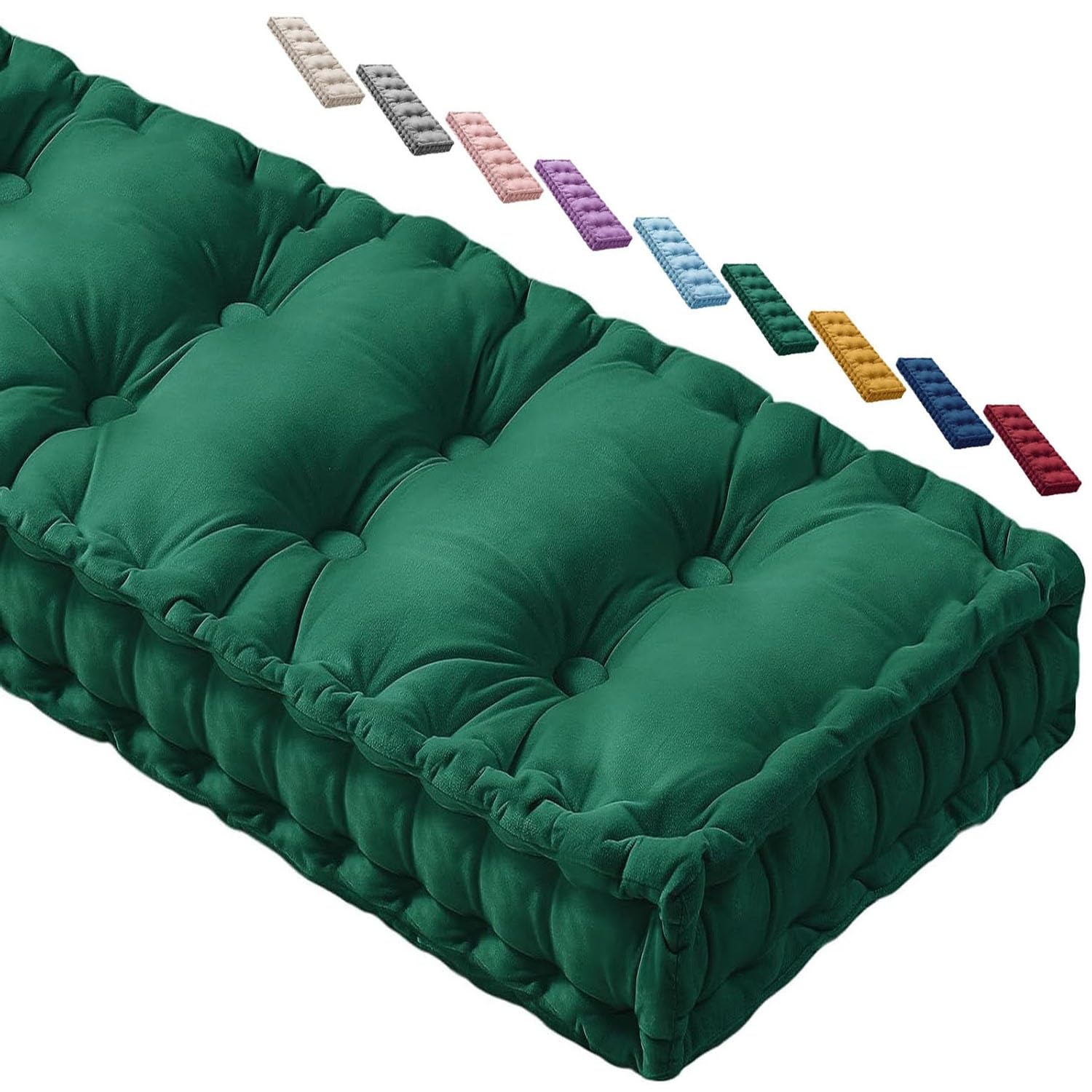 Coussin de banc en velours vert foncé 150x60 cm pour assise 3 places