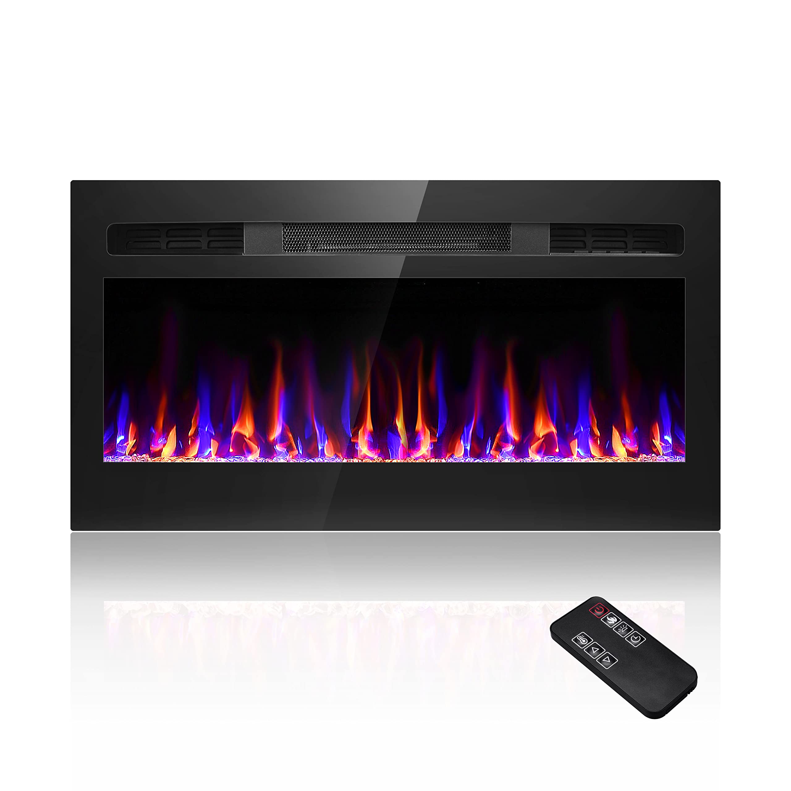 Sixfivsevn 31 Inches Electric Fireplace, Wall Mounted and Recessed Fireplace Heater, Fireplace Insert with Timer, Adjustable Flame Colors with Remote Control, 750/1500W, Black (31")