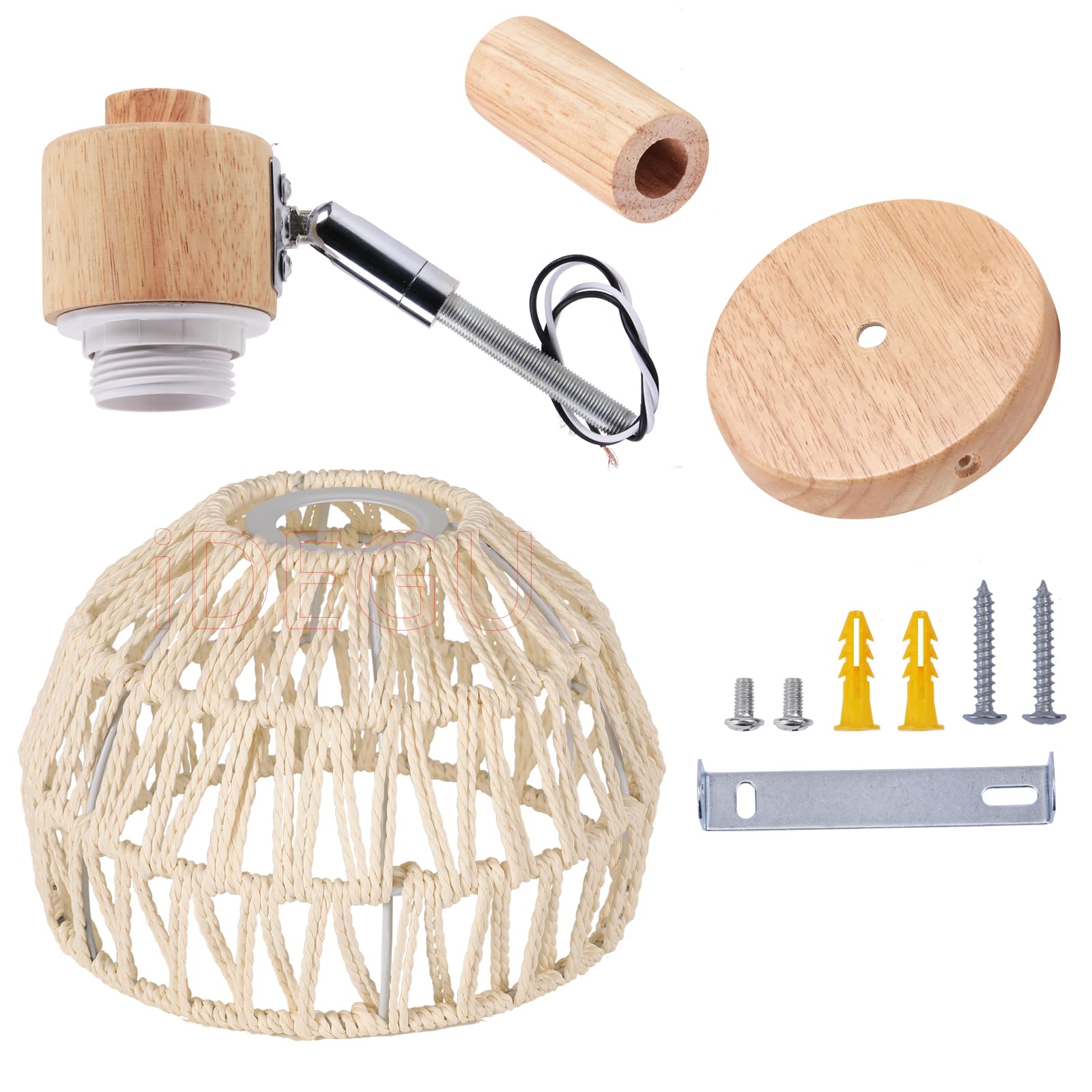 Lot de 2 Appliques Murales Intérieures 15CM Lampe Murale Réglable en Bois et Rotin Rétro E27 Luminaire Vintage pour Chambre Salon Couloir
