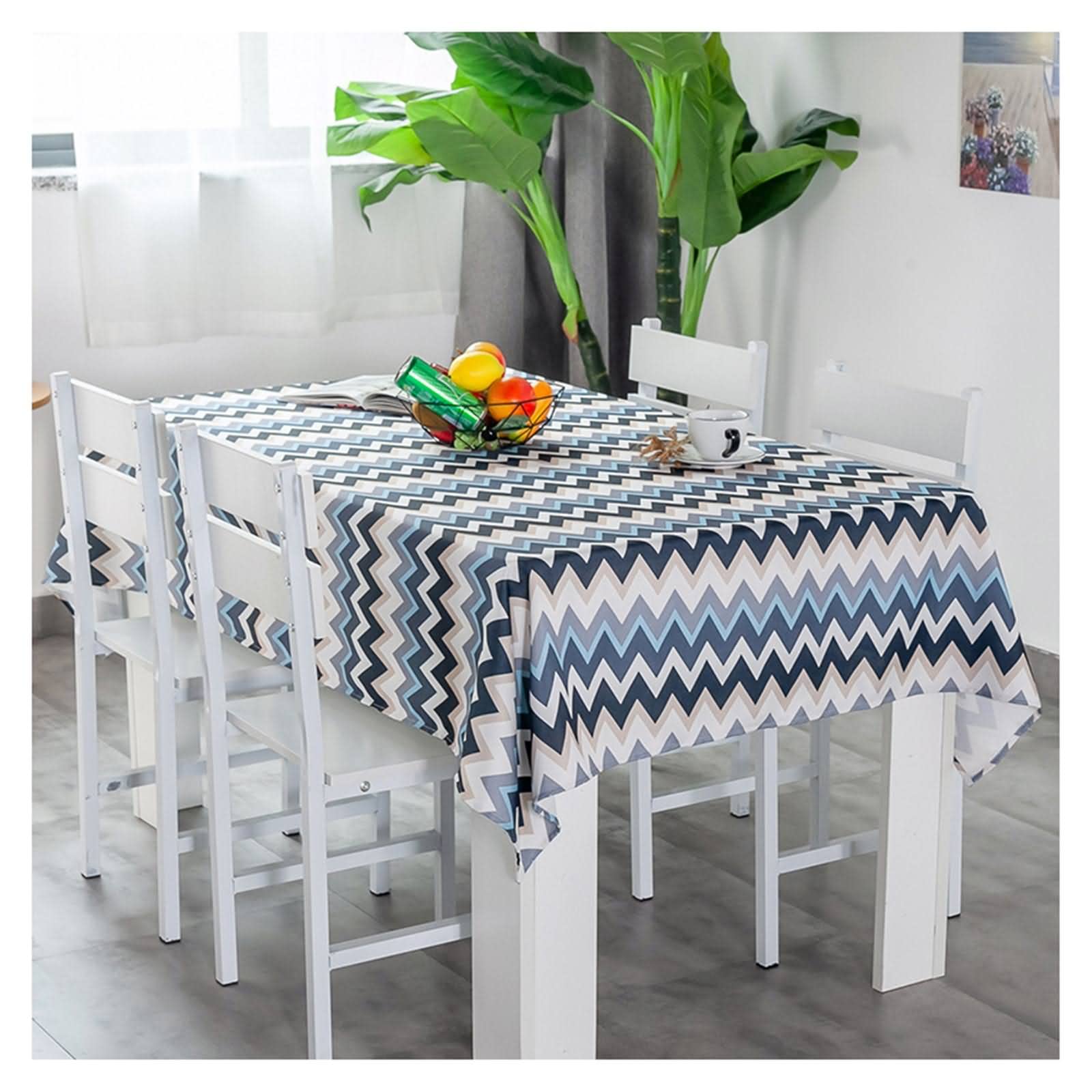 Mantel De Mesa Cuadrado Impermeable Rectangular Jardin Patrón Onda Horizontal Lino Centro Manteles Antimanchas para Cocina Azul Marino Sabana Algodon Decoración 140X200Cm