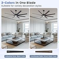 Vista 2 de Newday 72 Inch Black Ceiling Fan with Light and Remote, Indoor/Outdoor Silent Reversible DC Motor, 6 Speeds, 3CCT, Timer, 8 Blades, 3 Downrods for