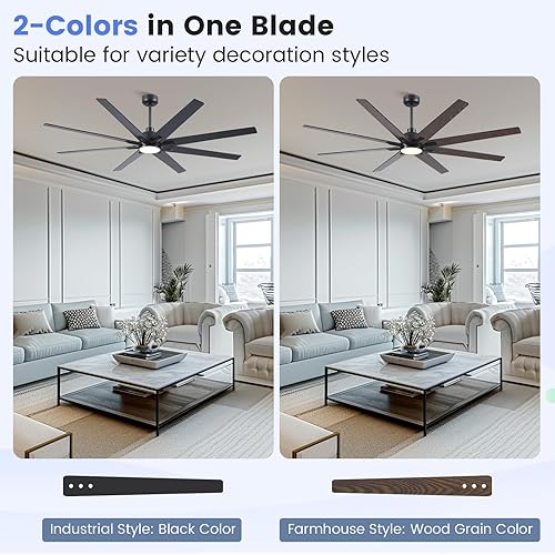Miniatura 2 de Newday Ventilador de techo negro de 72 pulgadas con luz y control remoto, motor CC reversible silencioso para interiores y exteriores, 6