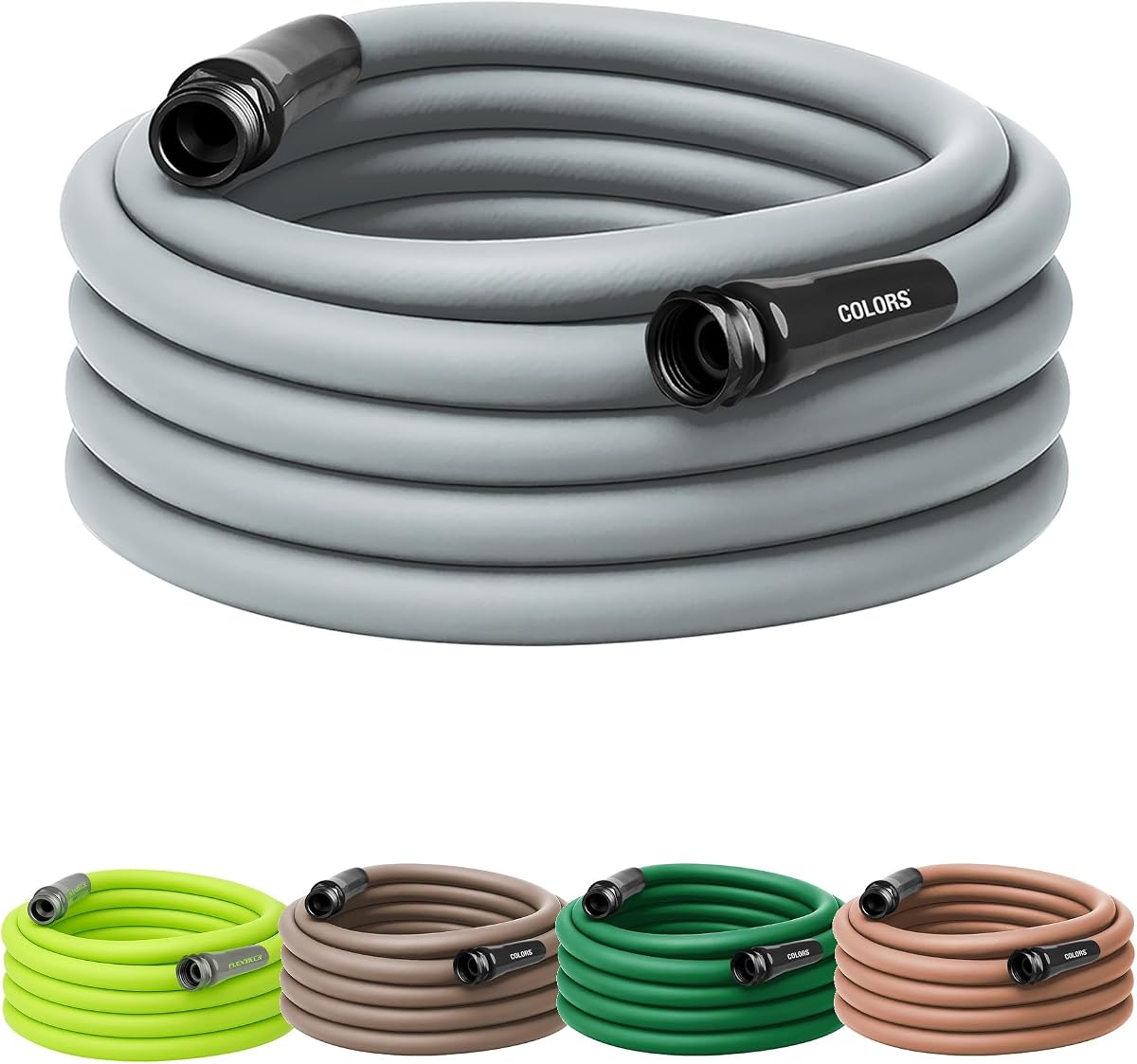Manguera de jardín Colors de 5/8 pulgadas x 50 pies, manguera de agua liviana para todo clima, duradera y flexible, conexiones sin fugas, gris pizarra