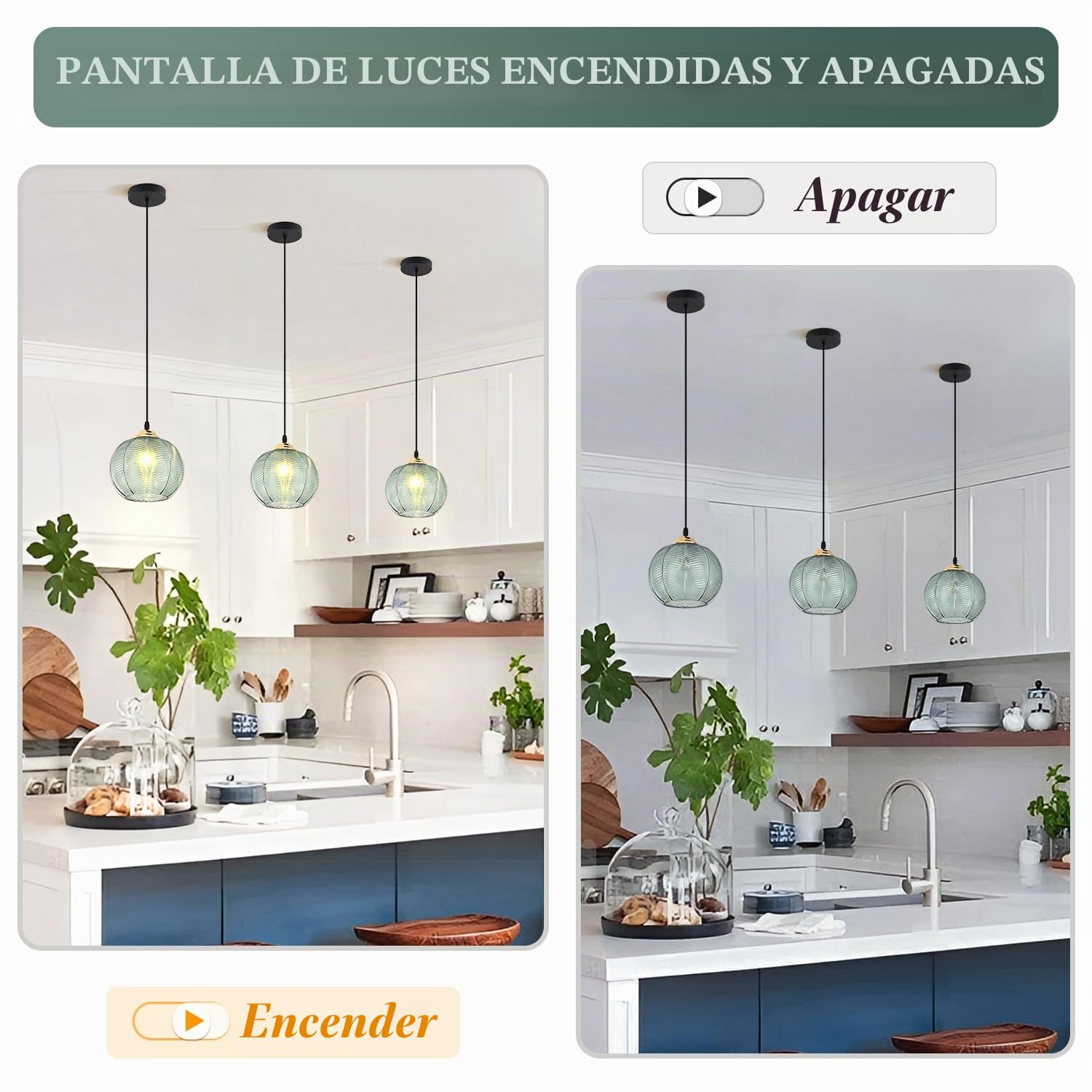 KCO Iluminación Lámpara colgante única de vidrio verde grande Lámpara colgante de globo nórdico con nervaduras para techo Lámpara colgante de araña vintage para comedor y isla de cocina