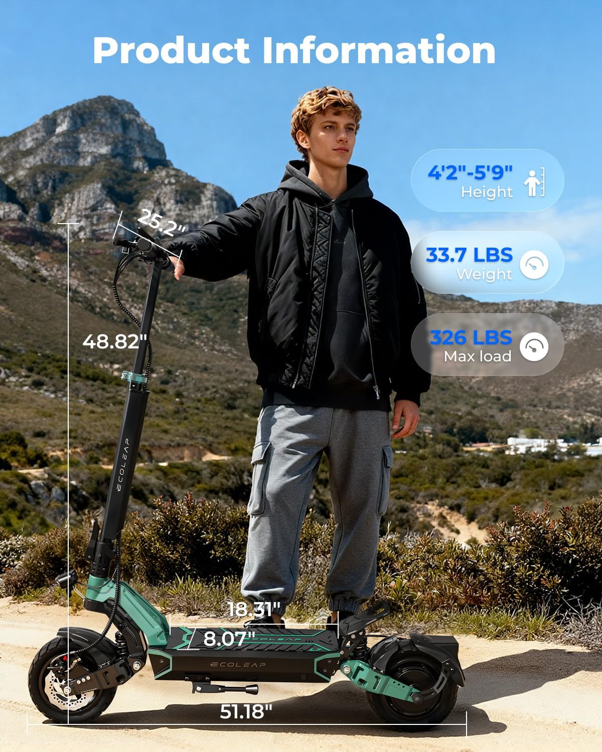Electric Scooter for Adults L7, 28 MPH Top Speed, 50 Mile Range, 1500W Motor, Dual Suspension, 4G Smart Connectivity
