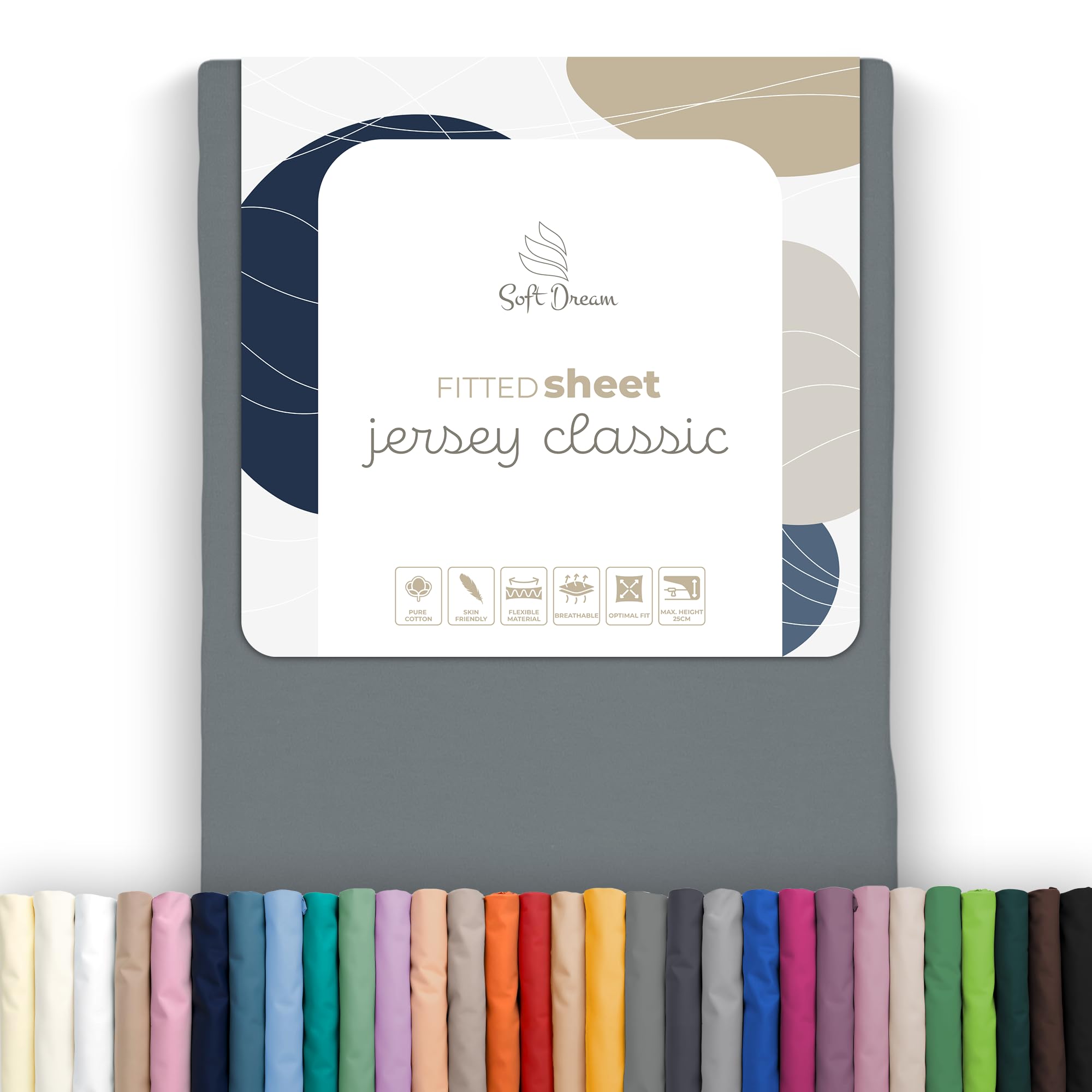 Soft Dream Fitted Sheet Bed Sheet 100% Jersey – 29 Colours and 5 Sizes, Cotton, anthracite, 200 x 220 cm