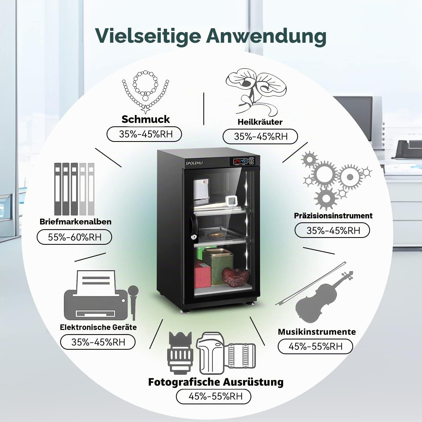 Trockenschrank Kamera Digital Control Luftentfeuchter 55L Elektronische Trockenbox mit LED-Leuchten Geräuschlos & Energiesparend für Kameraobjektiv & Elektronische Geräte Lagerung