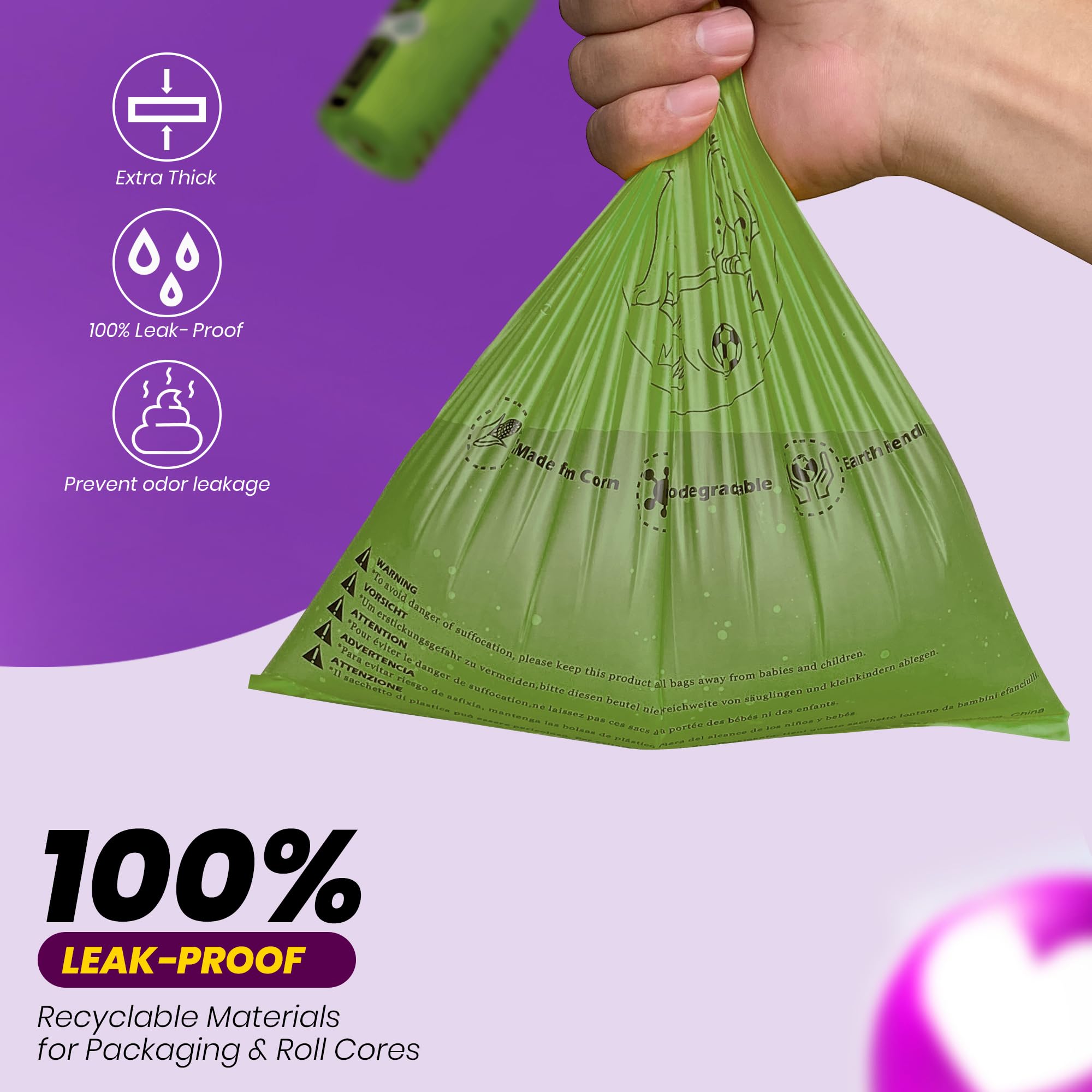 Dog Poop Bags with Leash Dispensers,150 Counts (10 Rolls), Biodegradable Poop Bags Made of Cornstarch - Image 3
