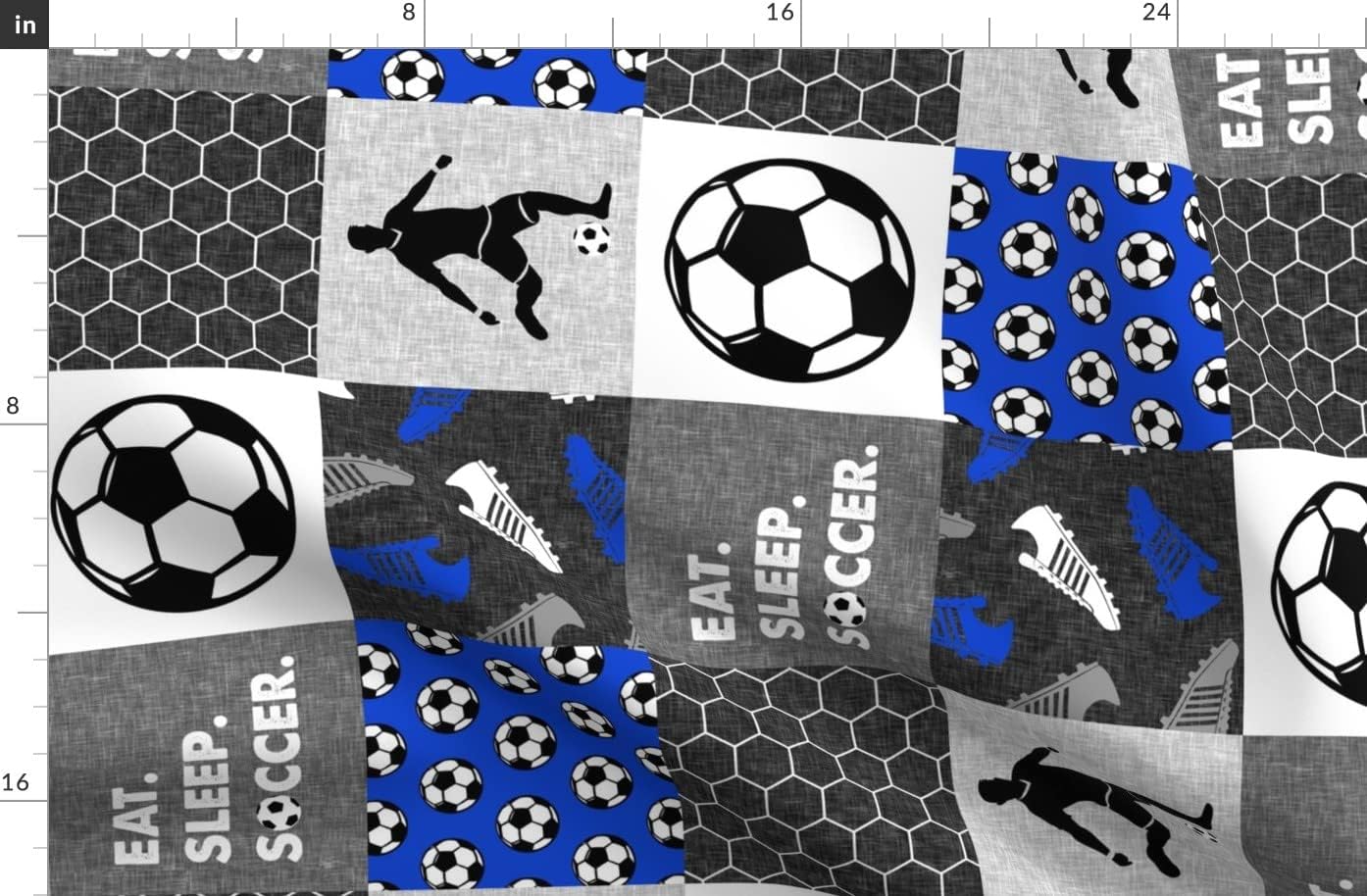 Spoonflower Fabric - Eat Sleep Soccer Boys Wholecloth Blue Patchwork Sports Royal Ball Printed on Organic Cotton Sateen Fabric by The Yard - Sewing Quilting Apparel Home Decor