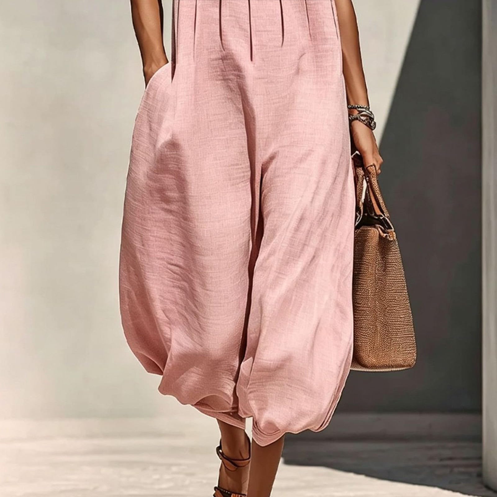 Generisch Tuta estiva da donna, lunga, a gamba larga, elegante | Tuta con pantaloni, senza maniche, spalle scoperte, oversize, con tasche, pagliaccetto alla moda per matrimoni e feste