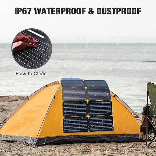 Miniatura 4 de GRECELL Panel solar plegable de 80 W, cargador solar portátil con USB-A y USB-C QC3.0 (18W) IP67 impermeable para teléfono celular al aire libre,