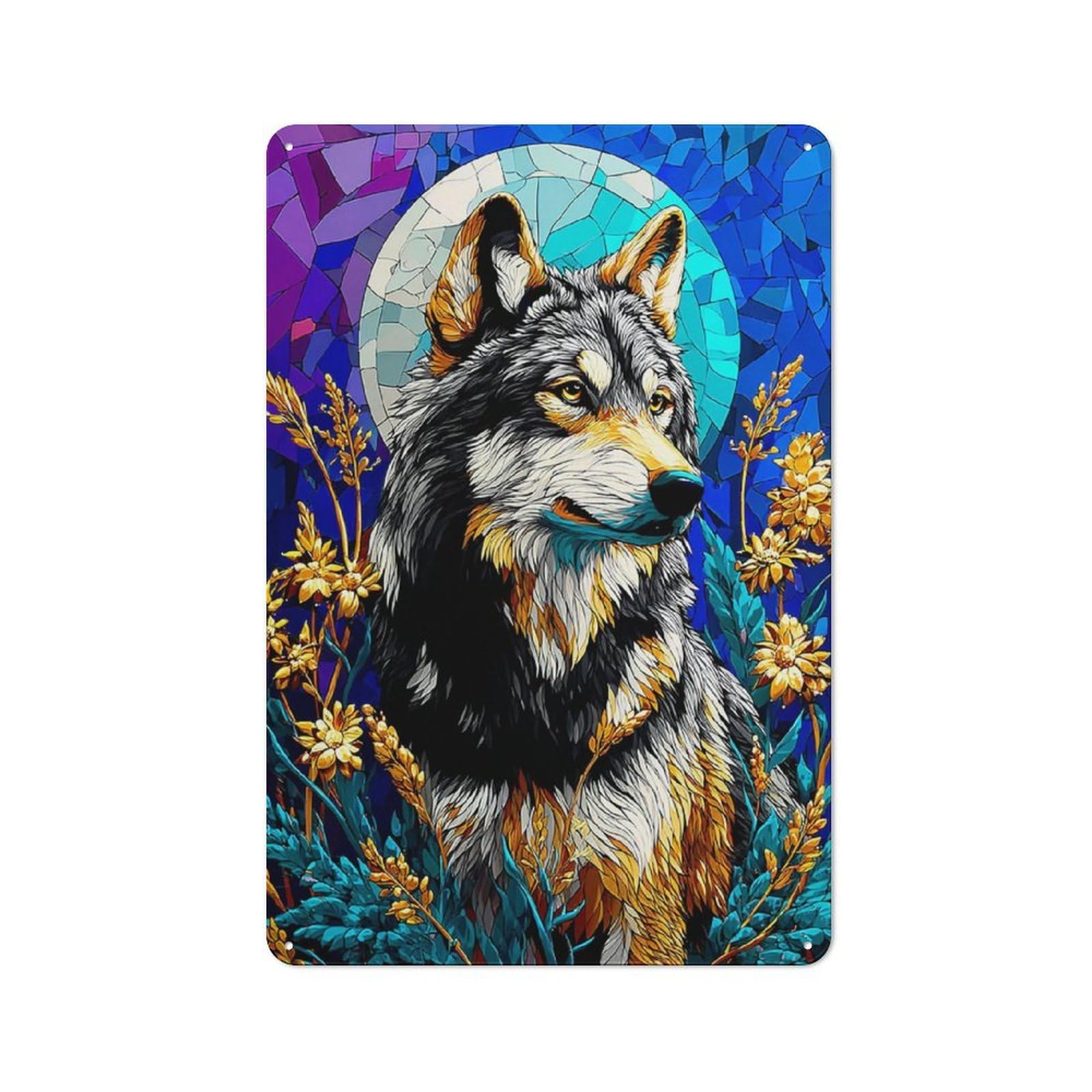 Junmoney Wolf Amidst Flowers Vibrant Artwork Classic Metal Plaque 30X20cm Featuring Bistro Wall Plaque For Kitchen, Cafe, Pantry Or Dining Room