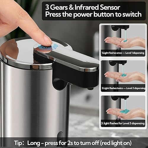 Miniatura 3 de Paquete de 2 dispensadores automáticos de jabón sin contacto, bomba de sensor eléctrico de acero inoxidable de 13.5 onzas fluidas con 3 volúmenes