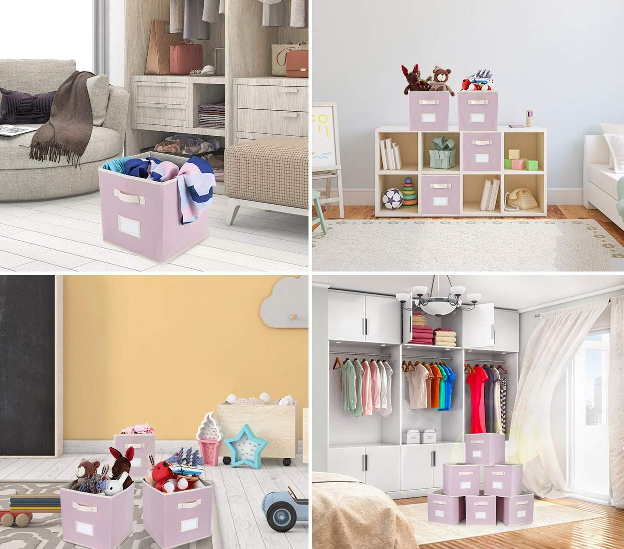 TQVAI Foldable Storage Cubes Boxes Closet Bins with Label Holder and Handle, 6 Pack, Dogwood Pink