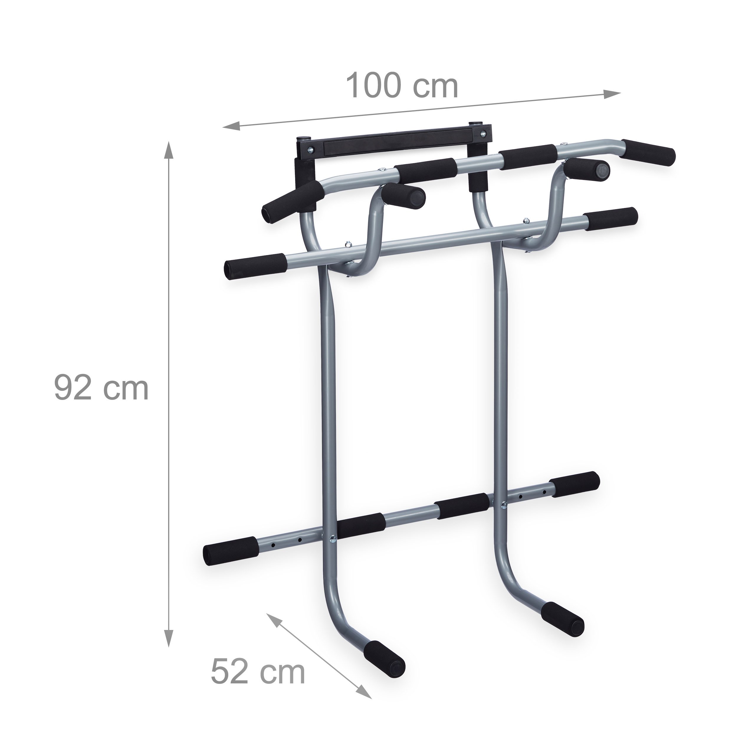 Relaxdays Sbarra Porta, 2 Pezzi, 100 x 92 x 52 cm (a x l x p), Manico Imbottito, Senza Viti, Home Trainer, Argento/Nero