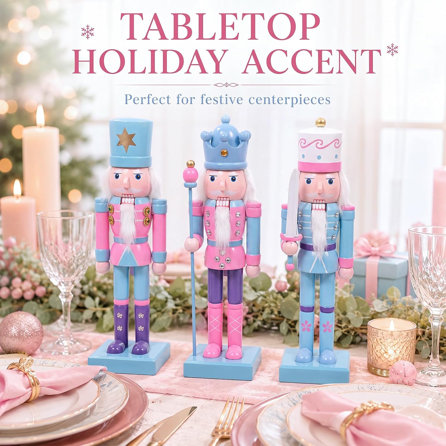 3 Pcs Pastel Christmas Nutcracker Figures 10 Inch Wooden Nutcracker Gifts