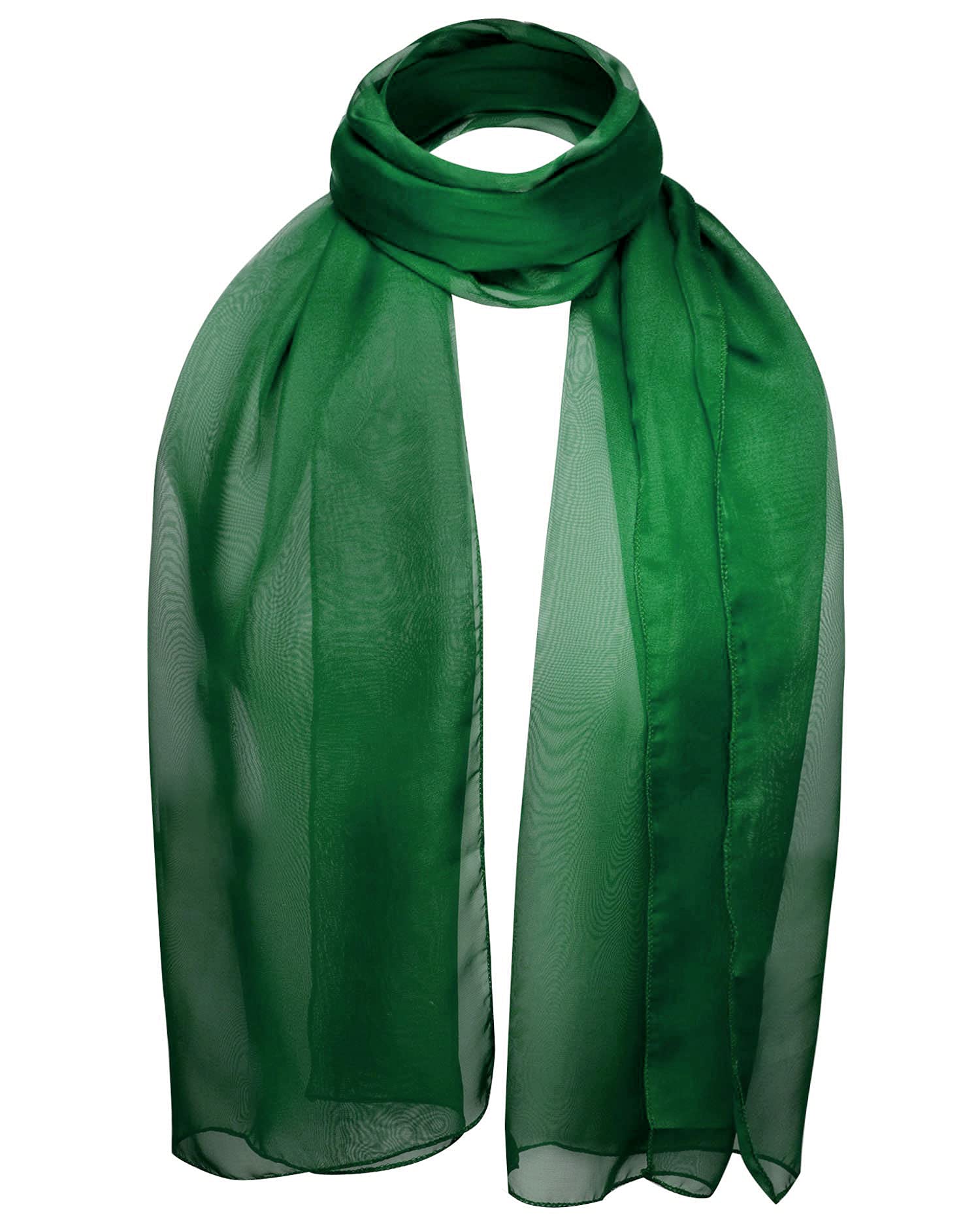 Basic Sense Women's Dark Green Plain Chiffon Soft Sheer Scarf,