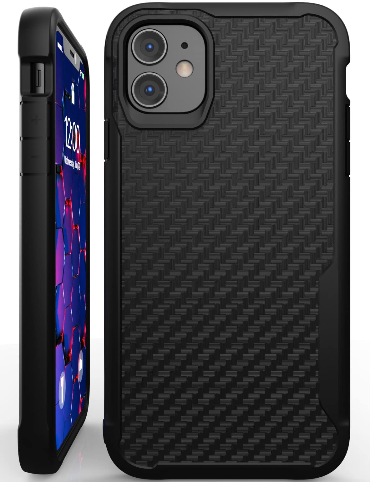 Kitoo Carbon Fiber Pattern Slim Case Compatible with iPhone 11, Shockproof 10ft. Drop Tested, Wireless Charging Compatible - Black