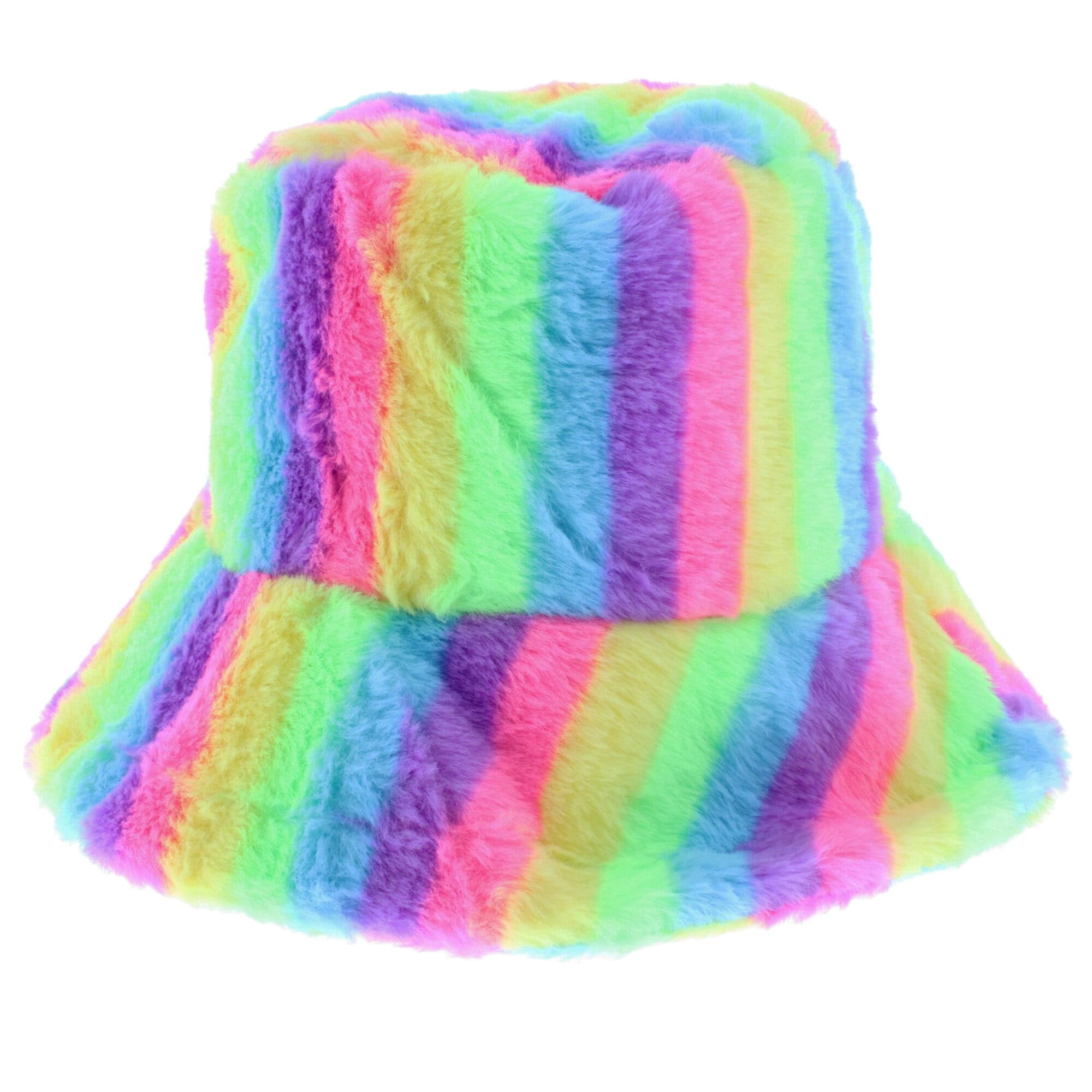 Zac's Alter Ego Rainbow Wavy Faux Fur Warm Winter Bucket Hat