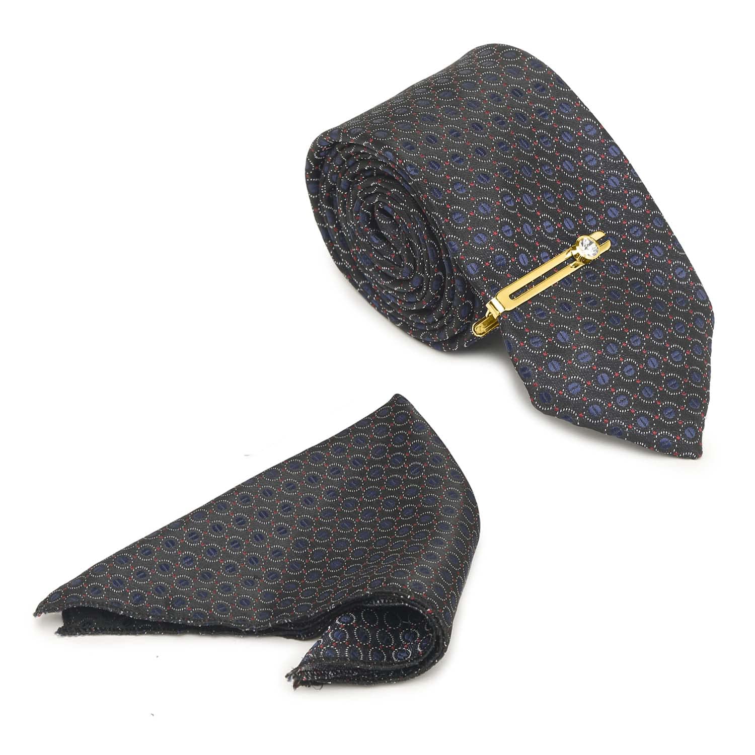 MUTAQINOTI Mens Woven Premium Silk Necktie With Pocket Square and Golden Tie Pin (TEGP)