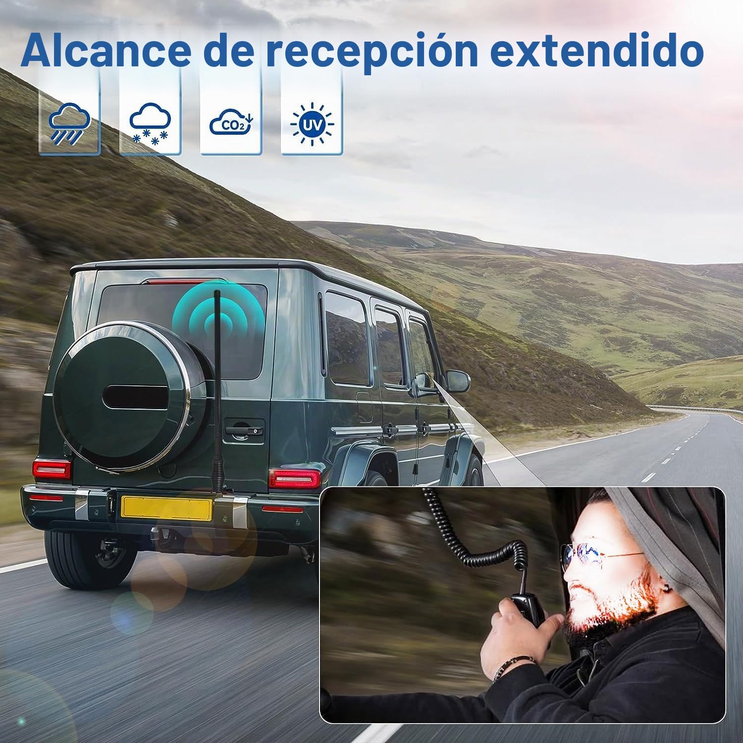 SIGNALPLUS Antena móvil GMRS de 2 m 70 cm para vehículo, antena de radio VHF UHF con base de resorte, soporte de capó de coche, PL259, compatible con radio móvil aficionada, radio jamón, radio